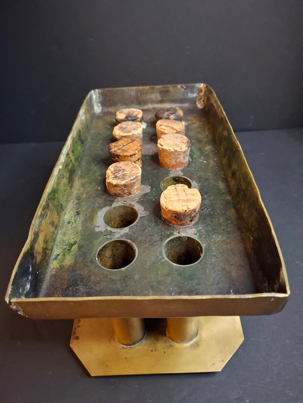 Ultra Rare Antique Late 18th Century Heavy Brass 12 Tube Candle Mold Primitive Corks 5x10