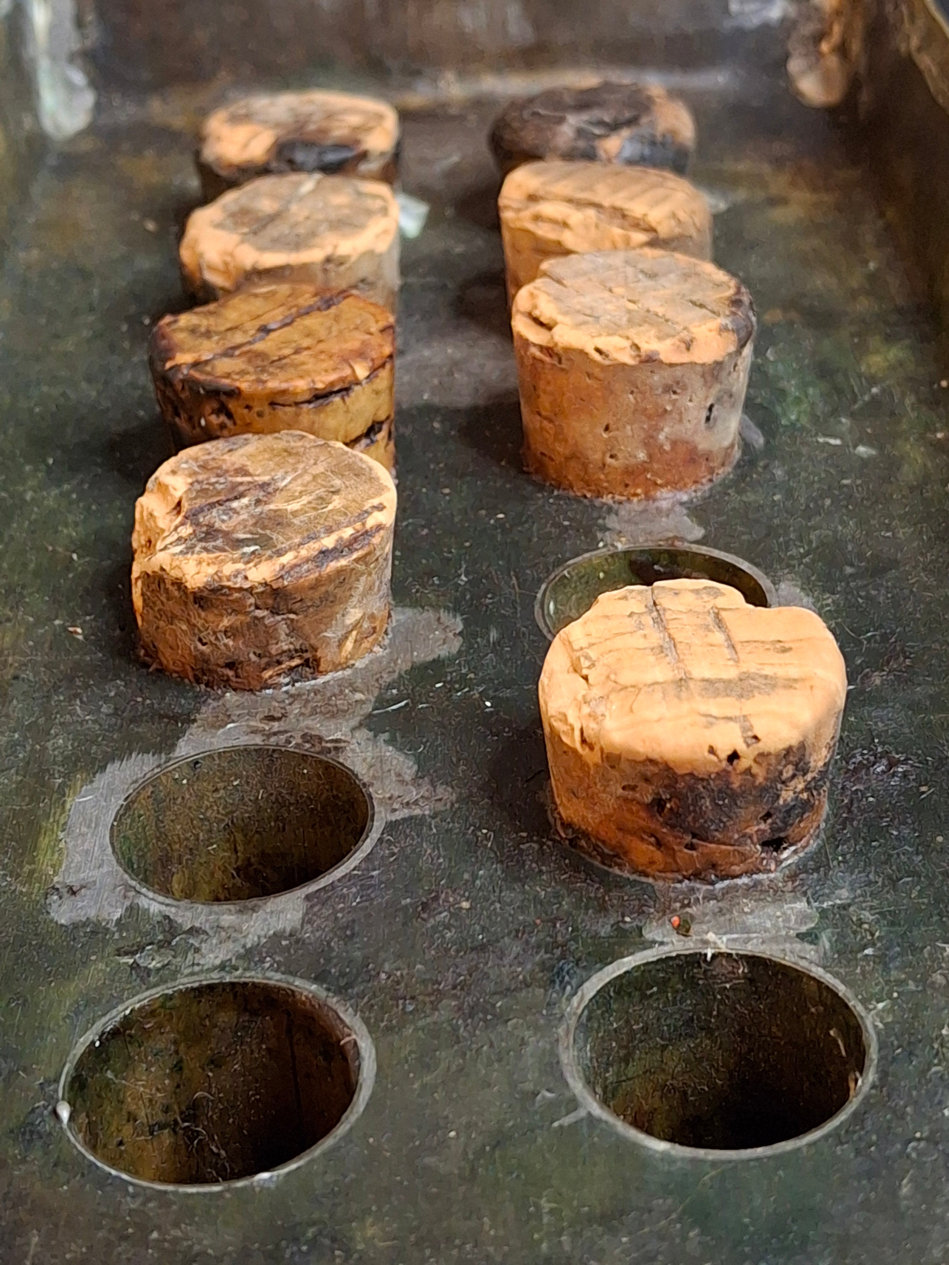 Ultra Rare Antique Late 18th Century Heavy Brass 12 Tube Candle Mold Primitive Corks 5x10