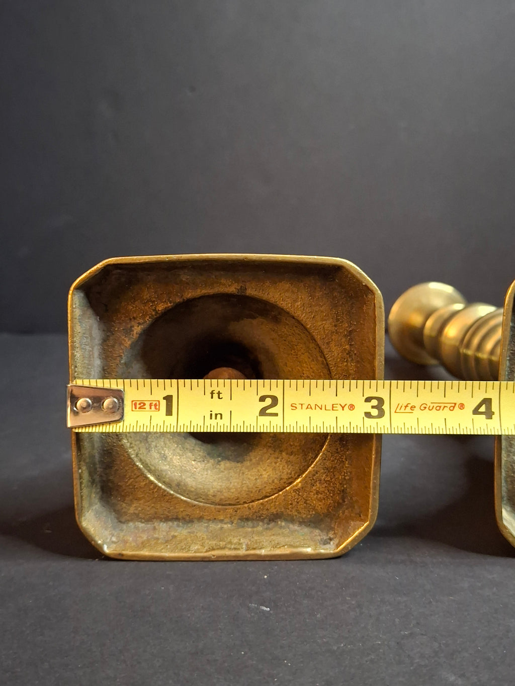 Antique English Brass Candlesticks Pair Multi-Knop Square Step Base 18th or 19th Century