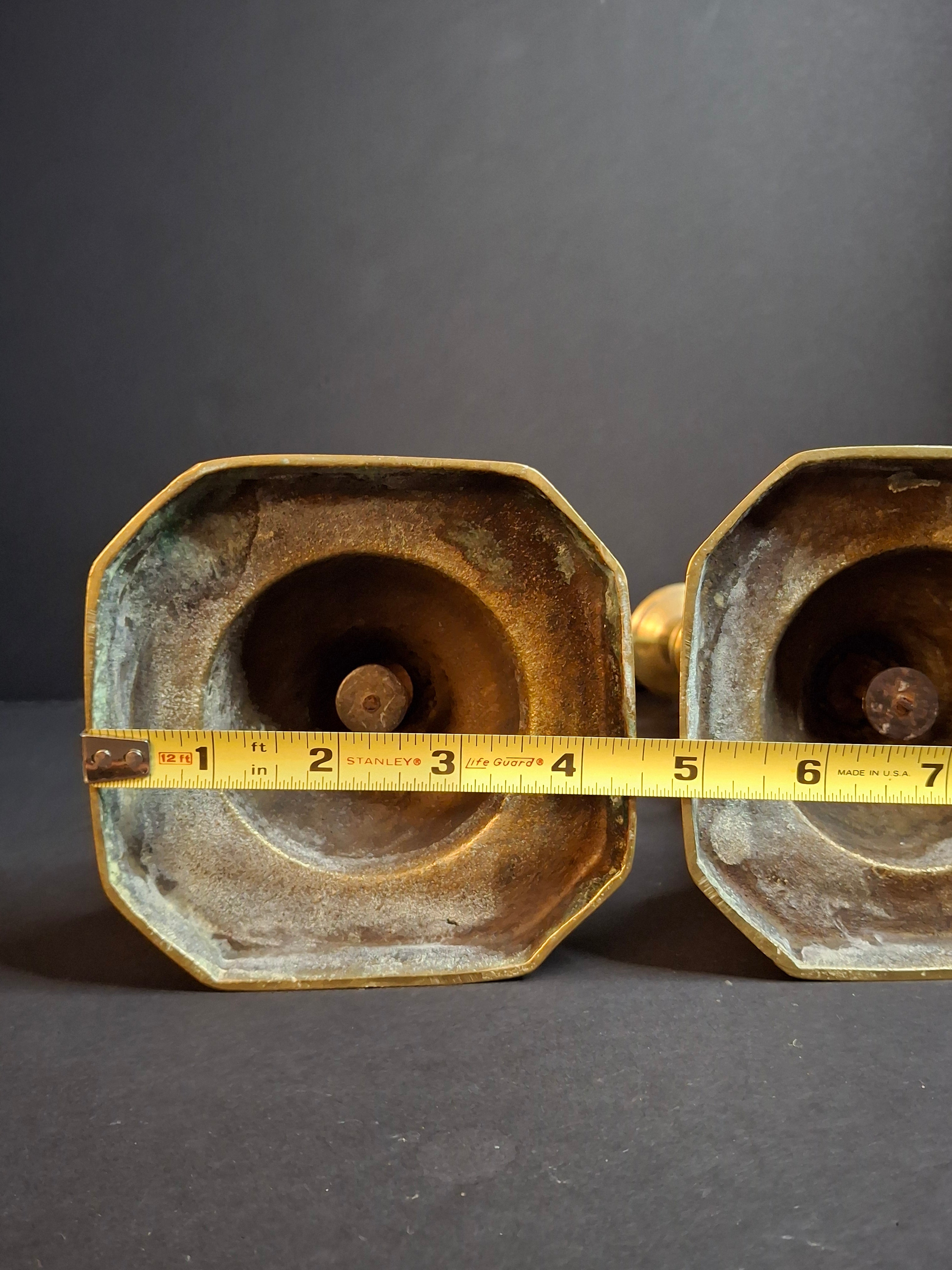 Antique Matching Pair Victorian "The Queen of Diamonds" Brass Candlesticks 11" Push Up Ejector c.1897