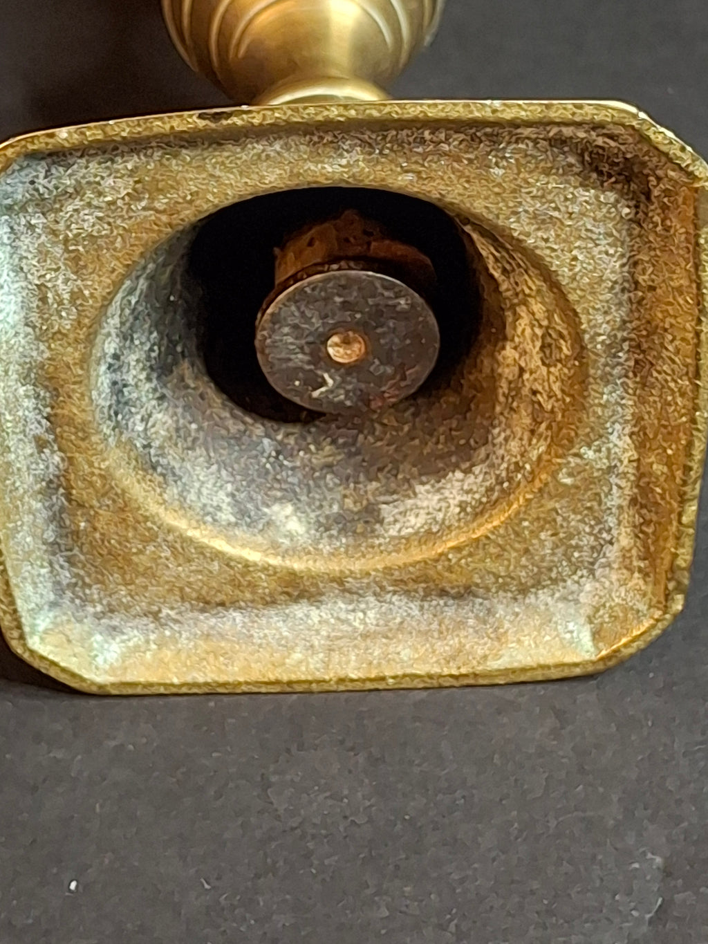 Antique English Brass Push-Up Candlestick Square Base Clipped Corners Georgian c. 1780-1820