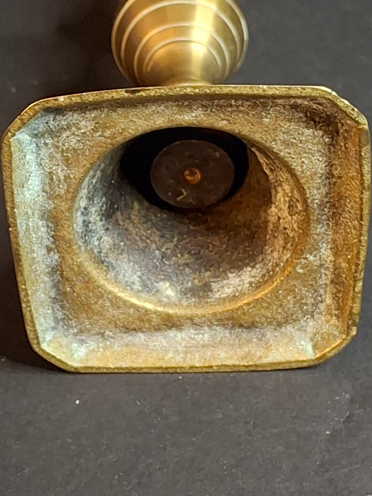 Antique English Brass Push-Up Candlestick Square Base Clipped Corners Georgian c. 1780-1820