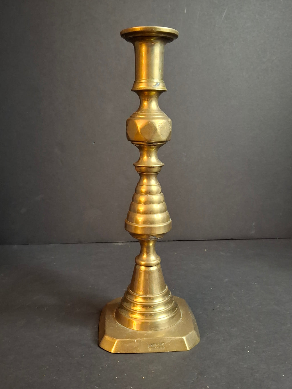 Antique Victorian Brass Beehive Candlestick Rd 223580 English Push Up 9.75"
