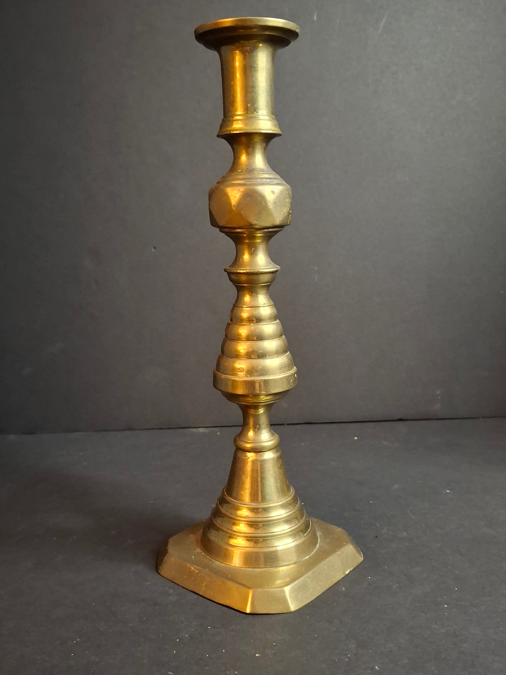 Antique Victorian Brass Beehive Candlestick Rd 223580 English Push Up 9.75"