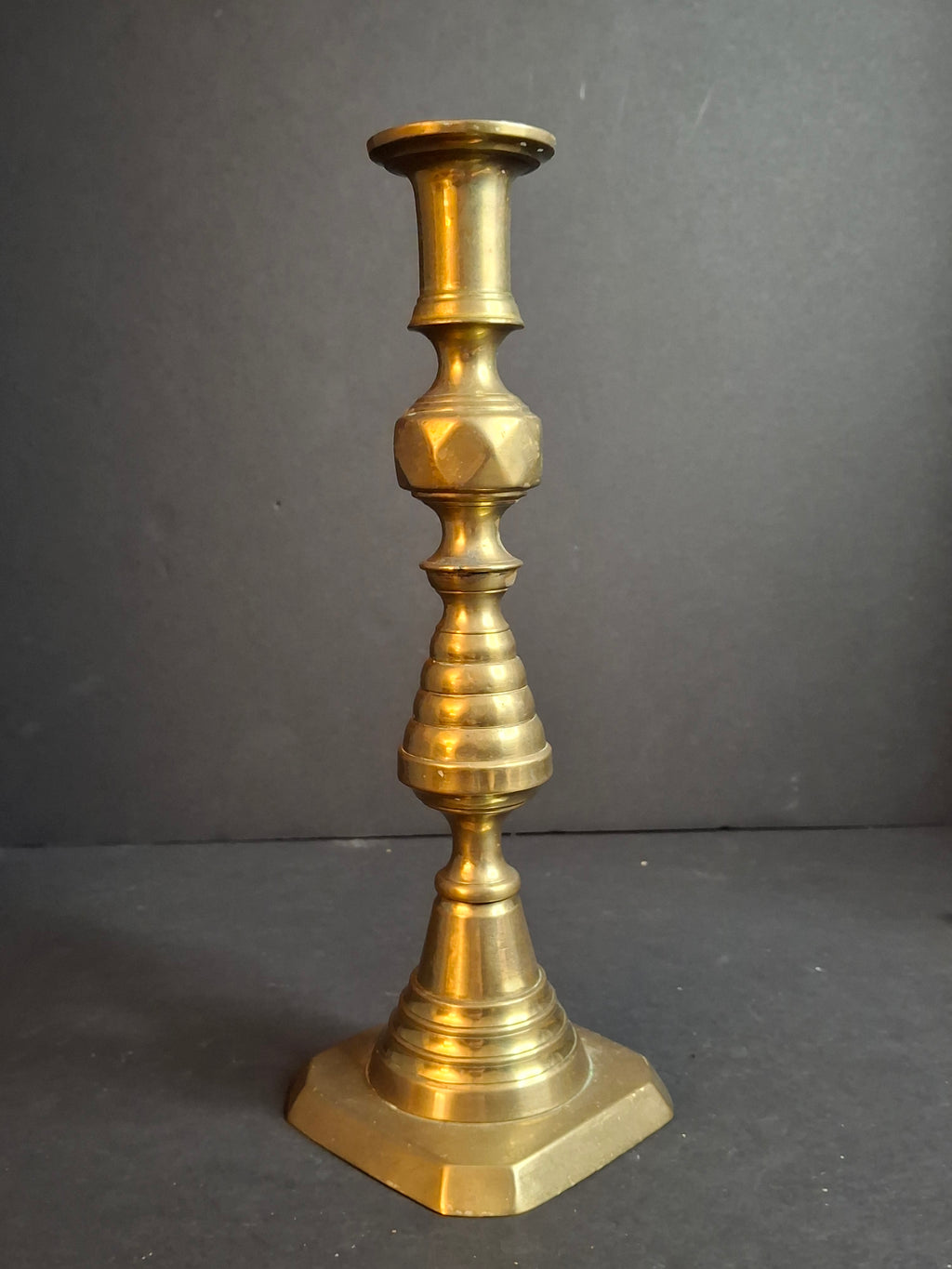 Antique Victorian Brass Beehive Candlestick Rd 223580 English Push Up 9.75"
