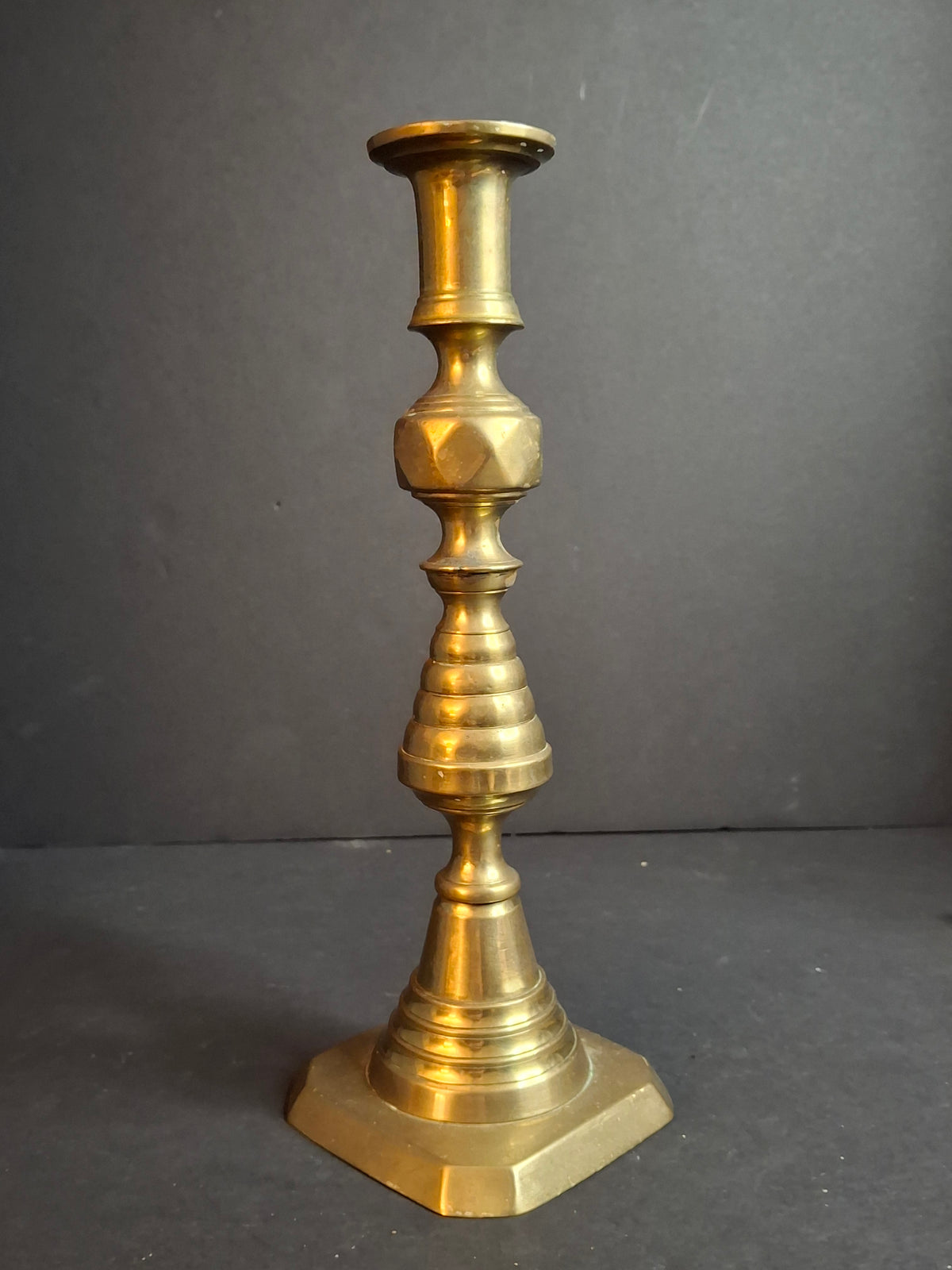 Antique Victorian Brass Beehive Candlestick Rd 223580 English Push Up 9.75"