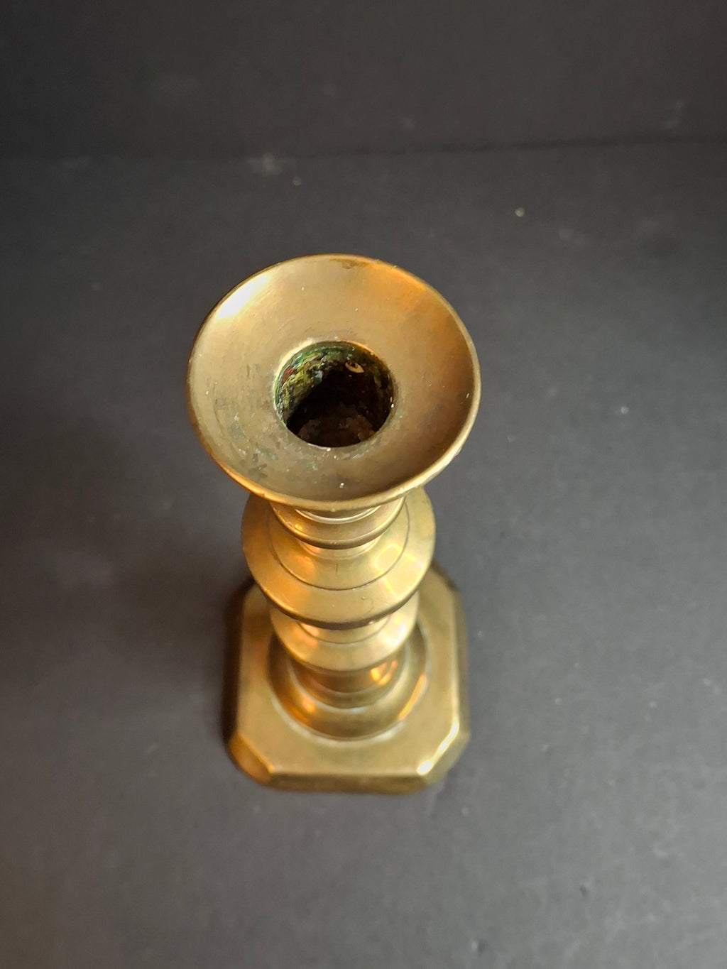 Antique Victorian Brass Candlestick Push Up Ejector Turned Baluster Base 9.5"