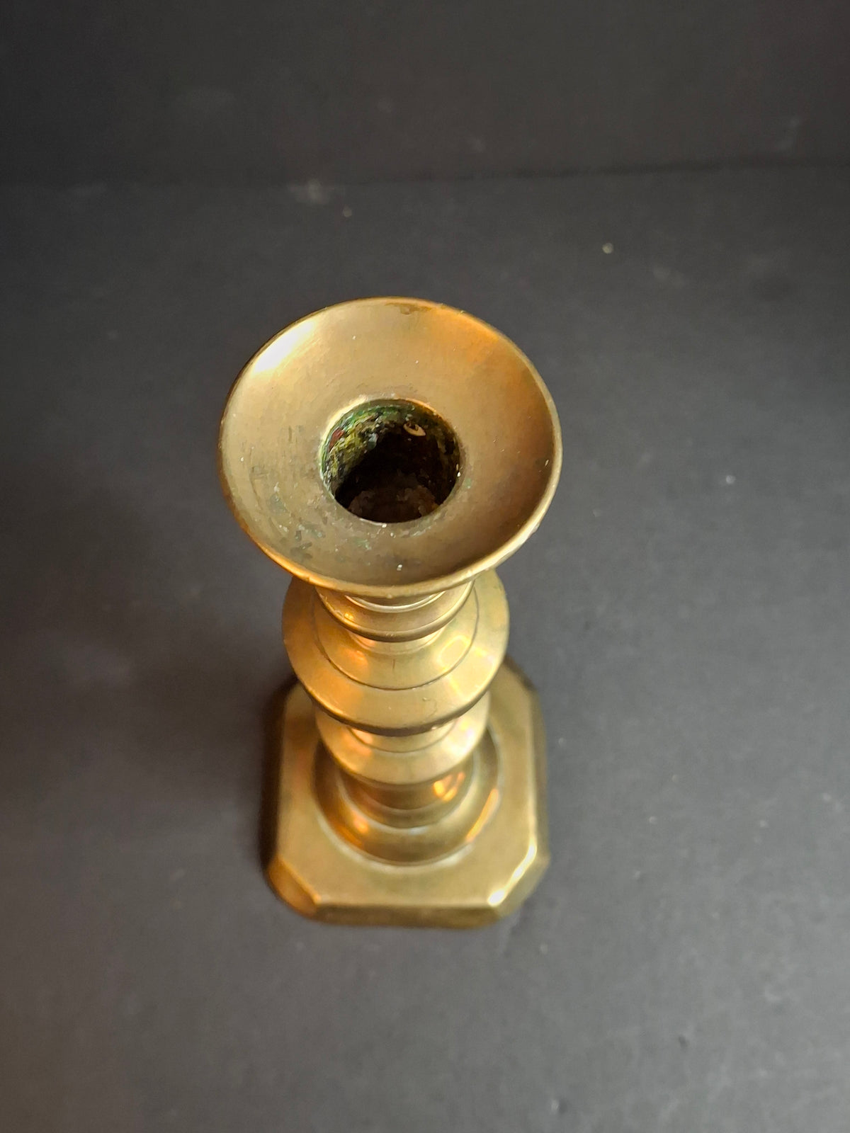 Antique Victorian Brass Candlestick Push Up Ejector Turned Baluster Base 9.5"
