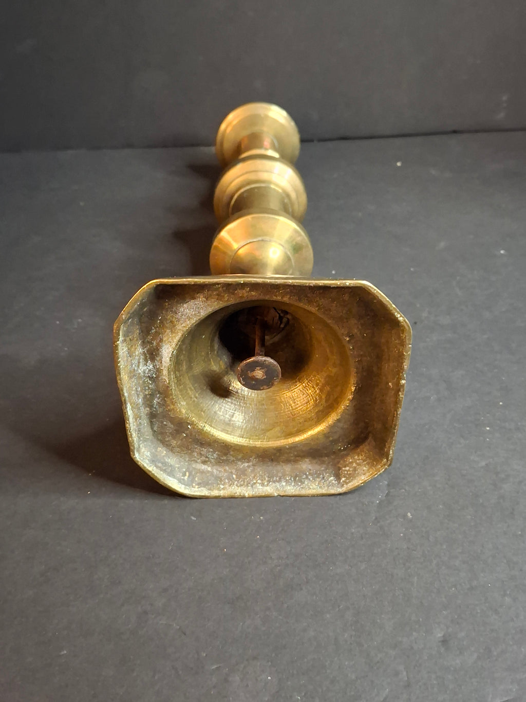 Antique Victorian Brass Candlestick Push Up Ejector Turned Baluster Base 9.5"