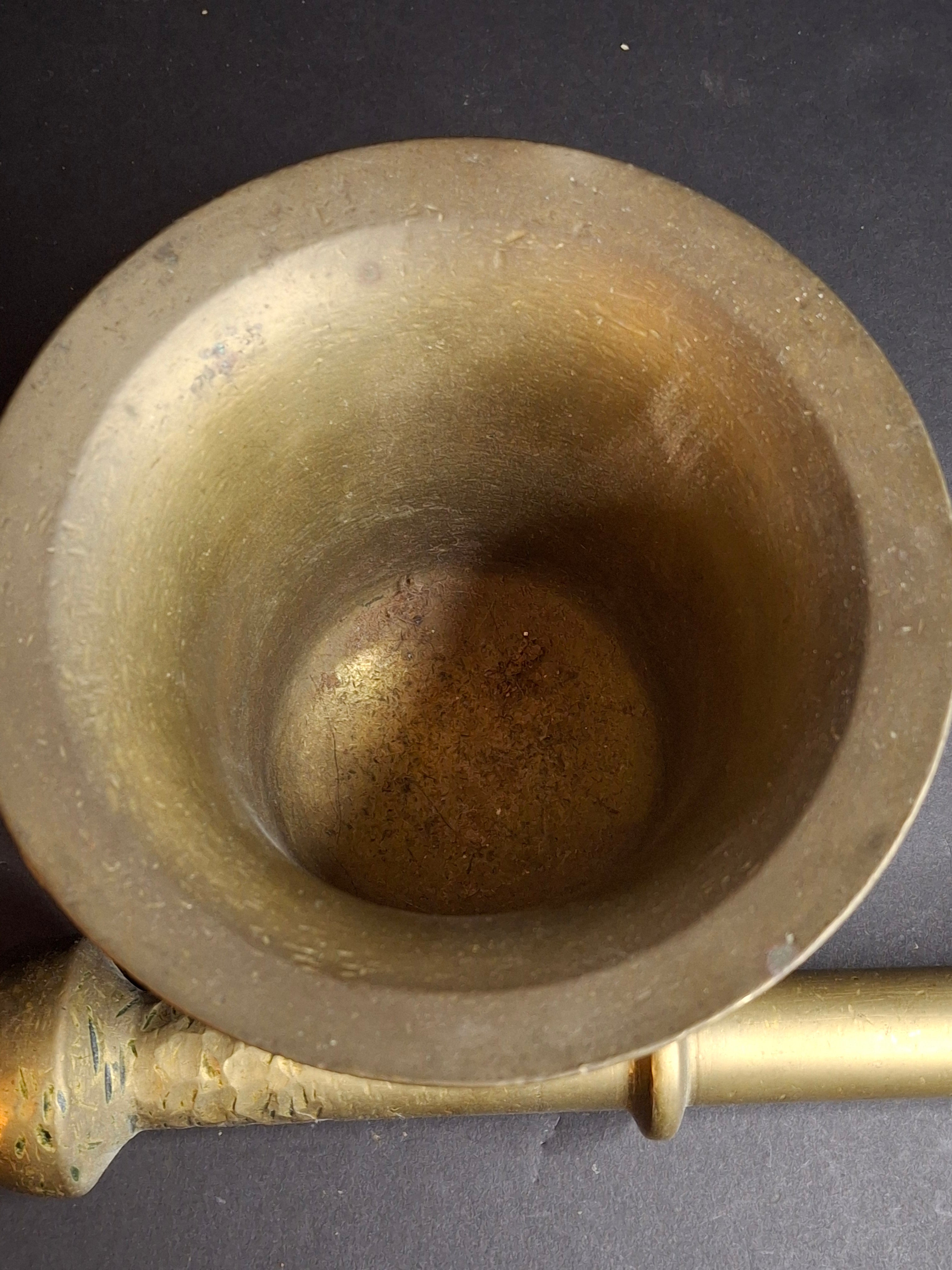 Antique Late 18th - Early 19th Century Judaica Brass Mortar and Pestle Set Heavy 7.5lb Heavy Cast Found J. Greenstein Provenance