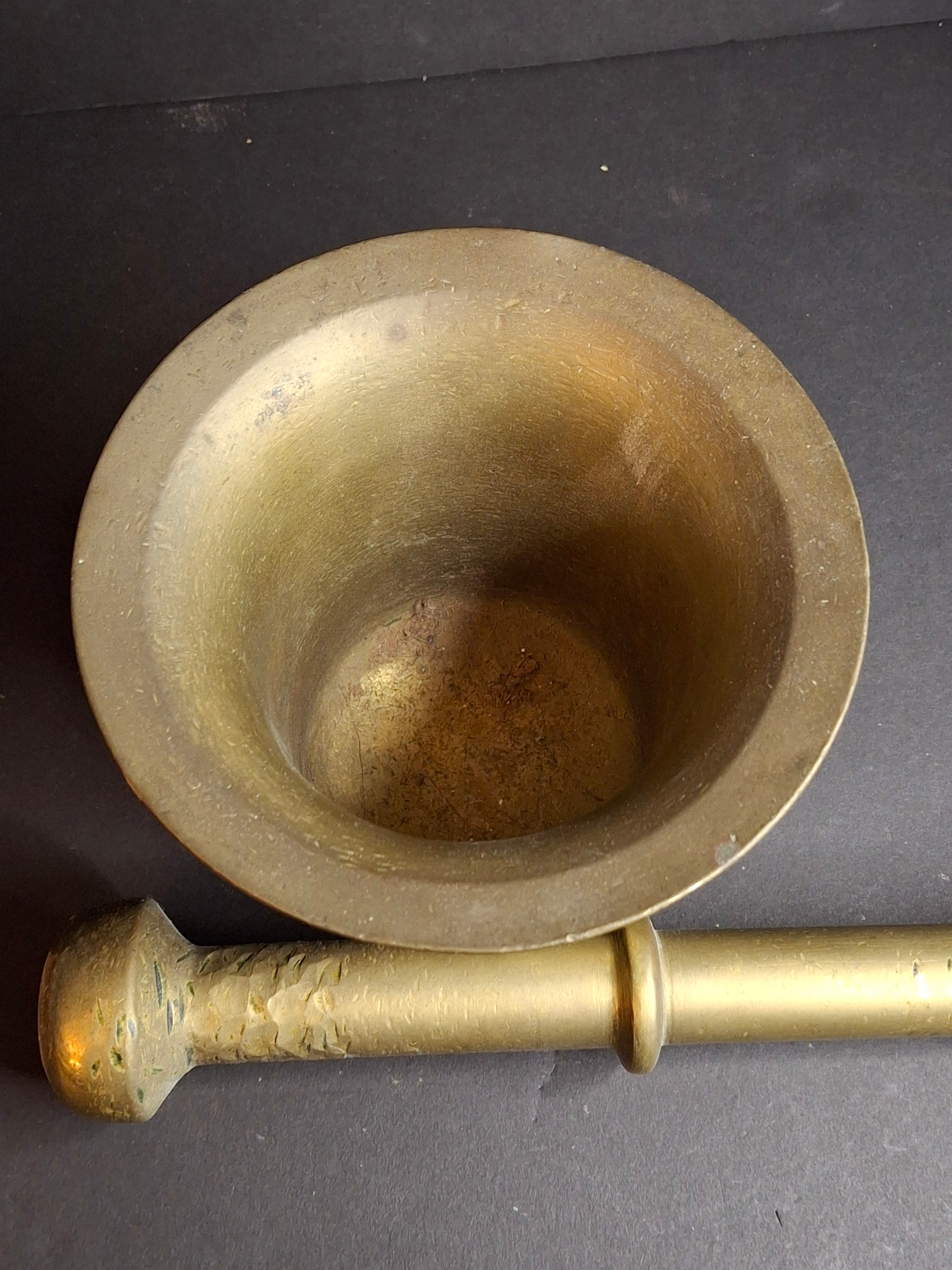 Antique Late 18th - Early 19th Century Judaica Brass Mortar and Pestle Set Heavy 7.5lb Heavy Cast Found J. Greenstein Provenance