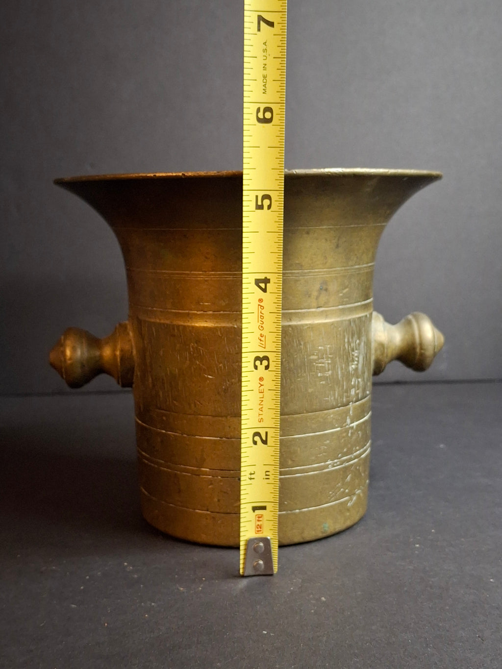 Antique Late 18th - Early 19th Century Judaica Brass Mortar and Pestle Set Heavy 7.5lb Heavy Cast Found J. Greenstein Provenance