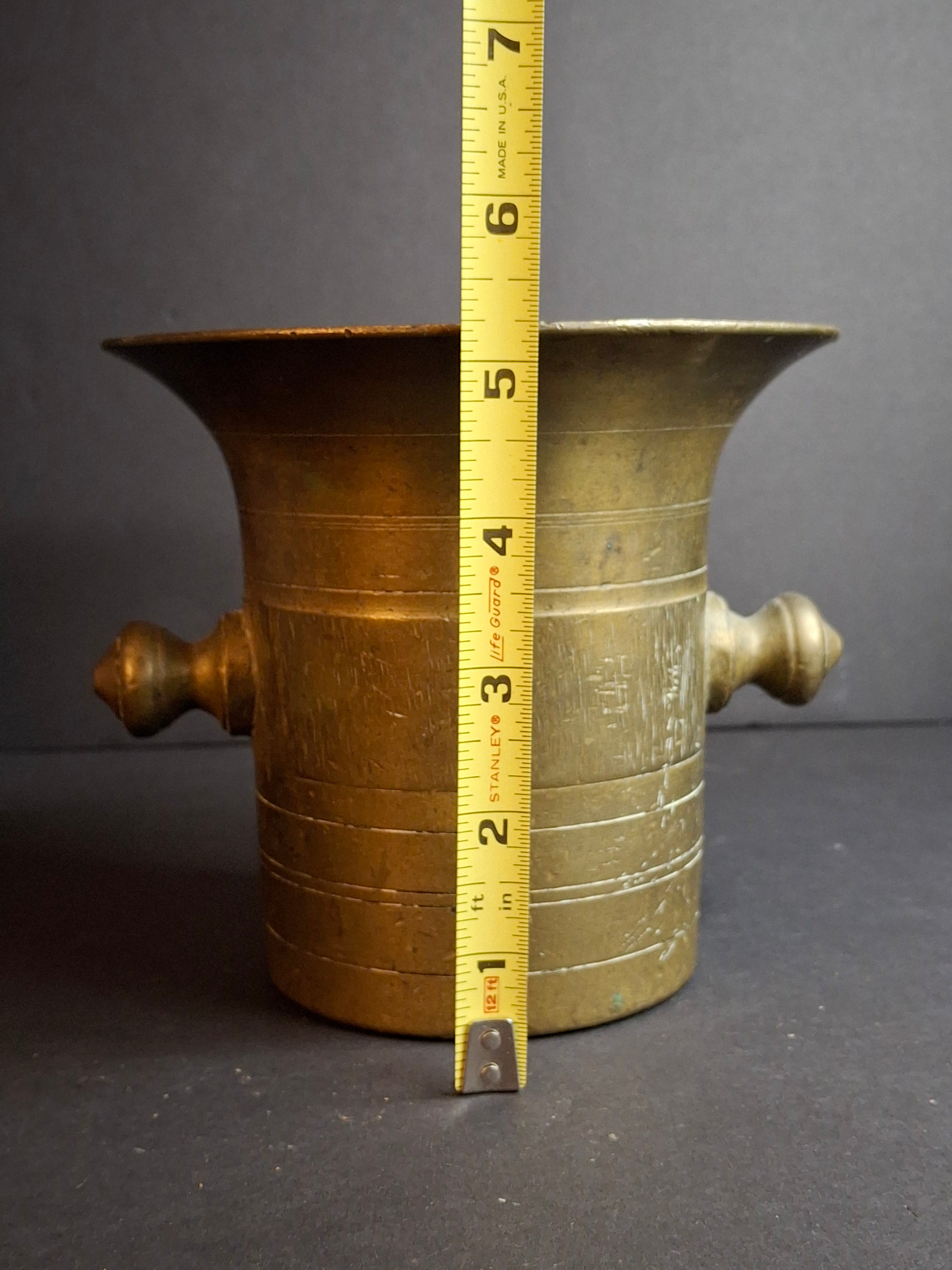 Antique Late 18th - Early 19th Century Judaica Brass Mortar and Pestle Set Heavy 7.5lb Heavy Cast Found J. Greenstein Provenance