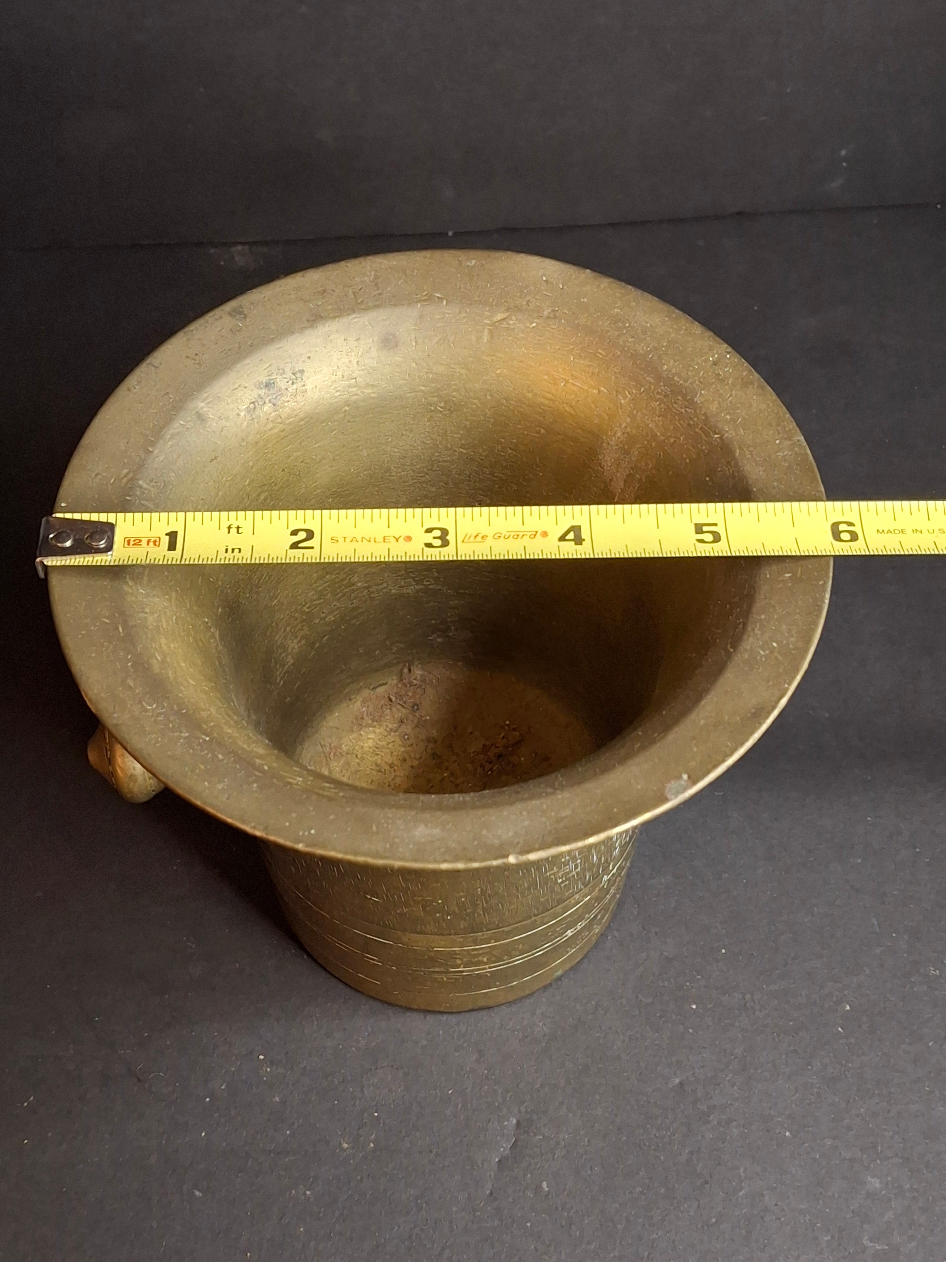 Antique Late 18th - Early 19th Century Judaica Brass Mortar and Pestle Set Heavy 7.5lb Heavy Cast Found J. Greenstein Provenance