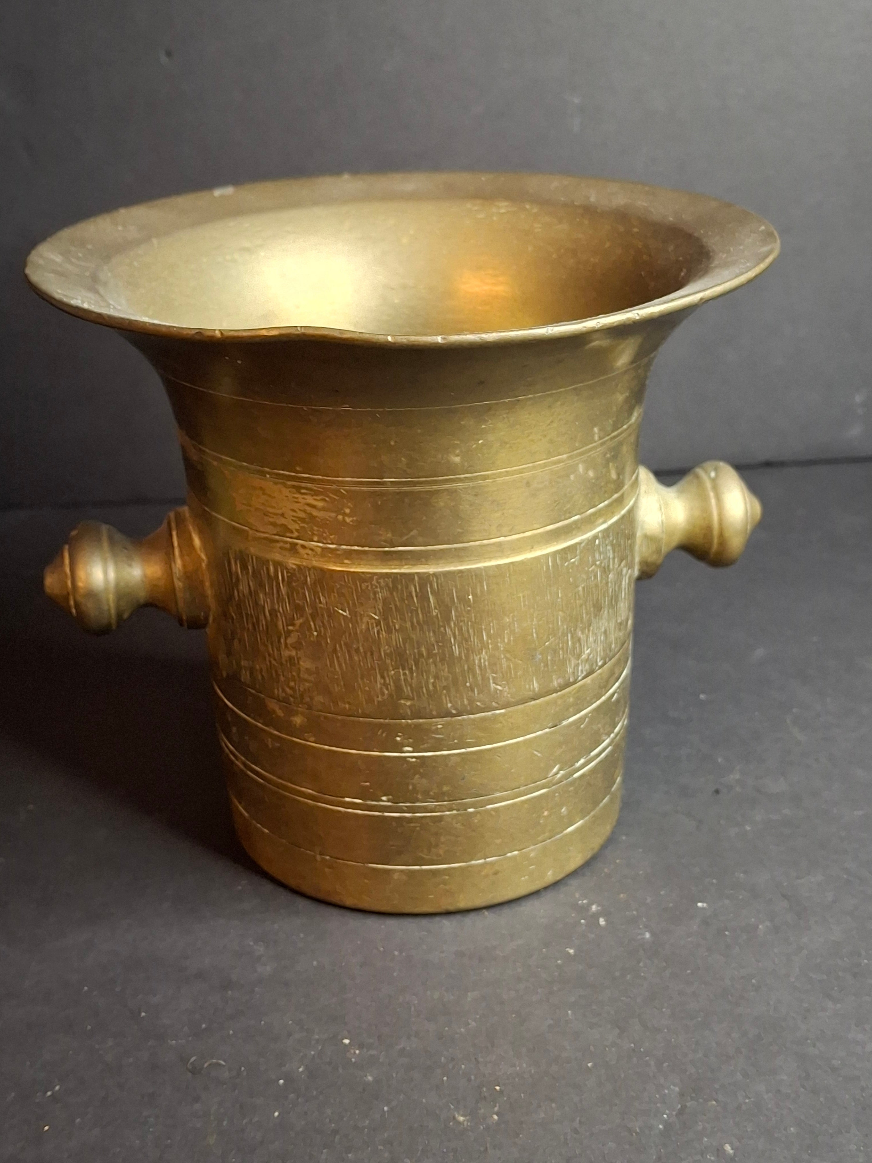 Antique Late 18th - Early 19th Century Judaica Brass Mortar and Pestle Set Heavy 7.5lb Heavy Cast Found J. Greenstein Provenance