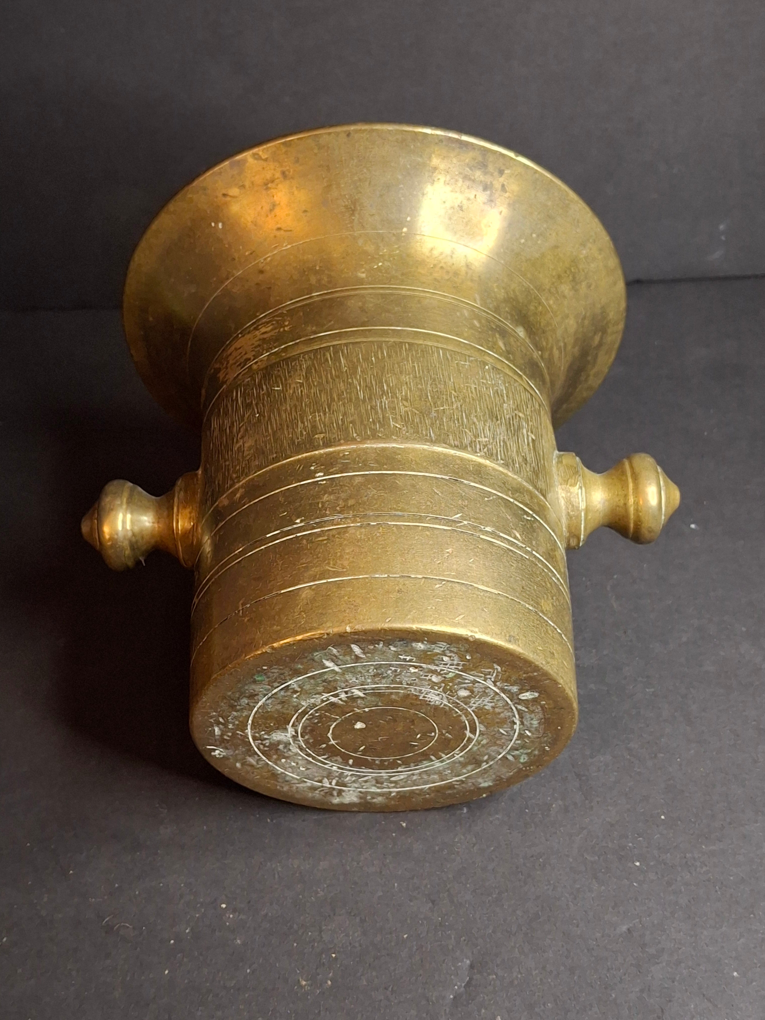 Antique Late 18th - Early 19th Century Judaica Brass Mortar and Pestle Set Heavy 7.5lb Heavy Cast Found J. Greenstein Provenance