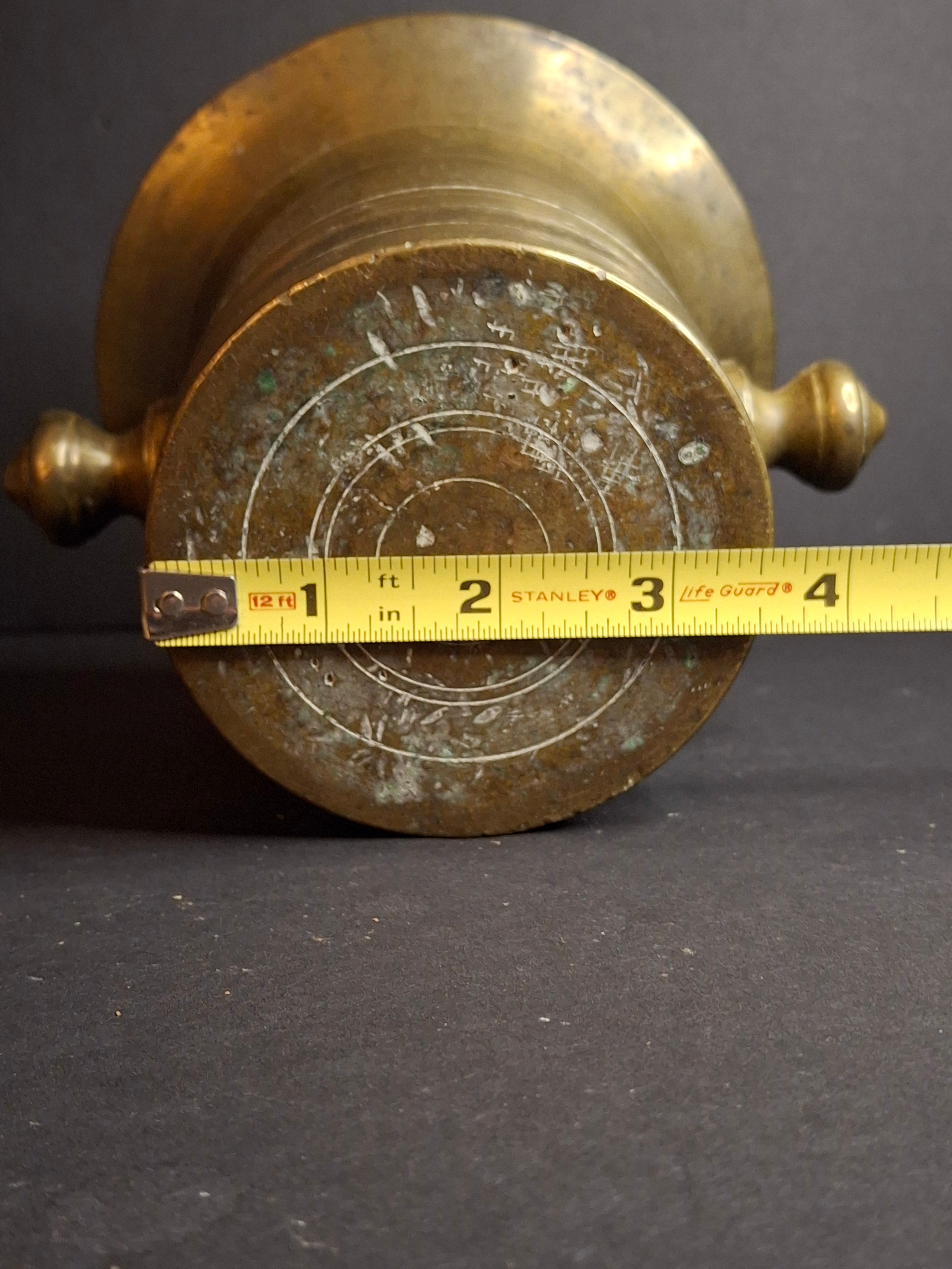Antique Late 18th - Early 19th Century Judaica Brass Mortar and Pestle Set Heavy 7.5lb Heavy Cast Found J. Greenstein Provenance