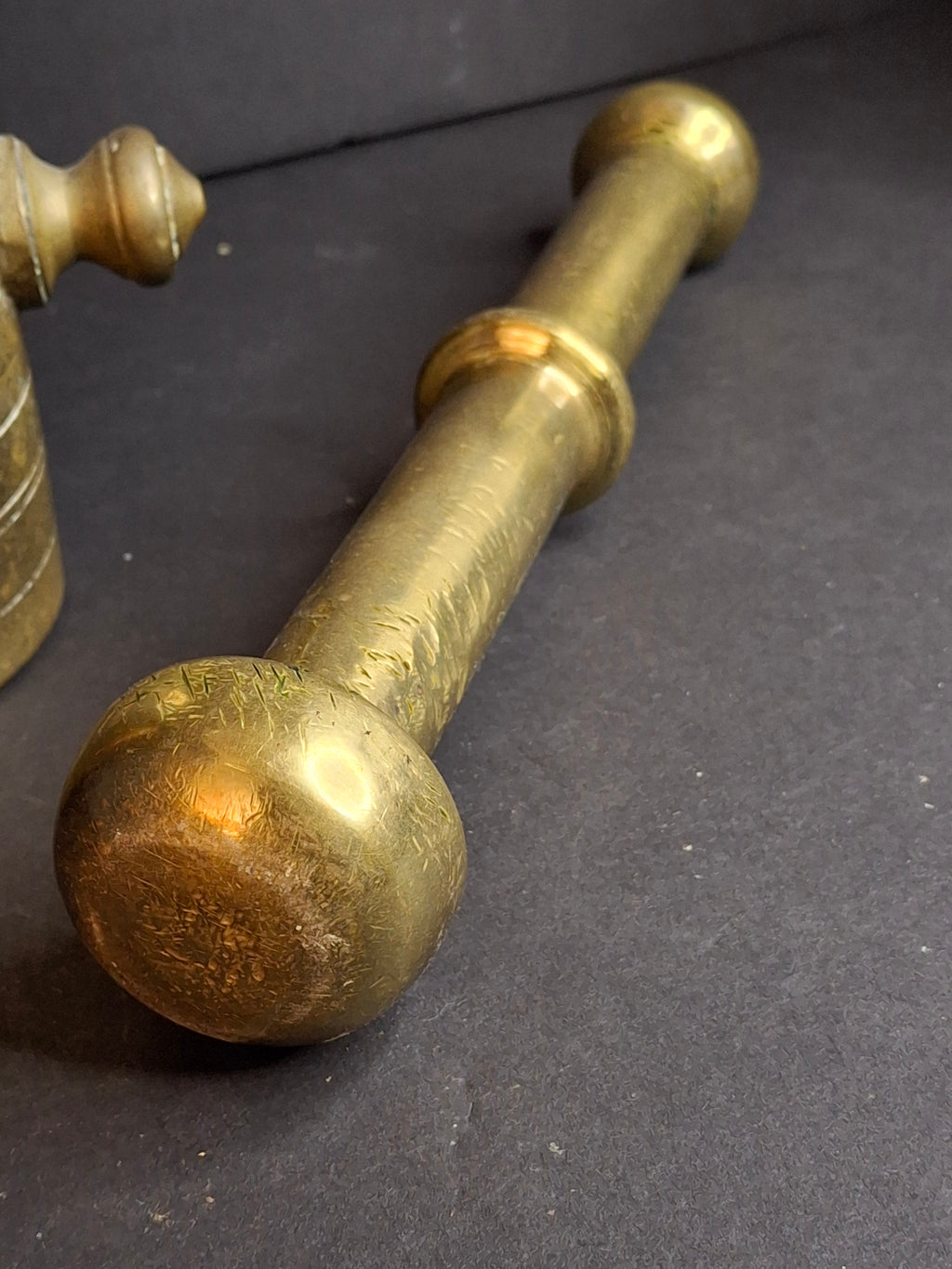 Antique Late 18th - Early 19th Century Judaica Brass Mortar and Pestle Set Heavy 7.5lb Heavy Cast Found J. Greenstein Provenance