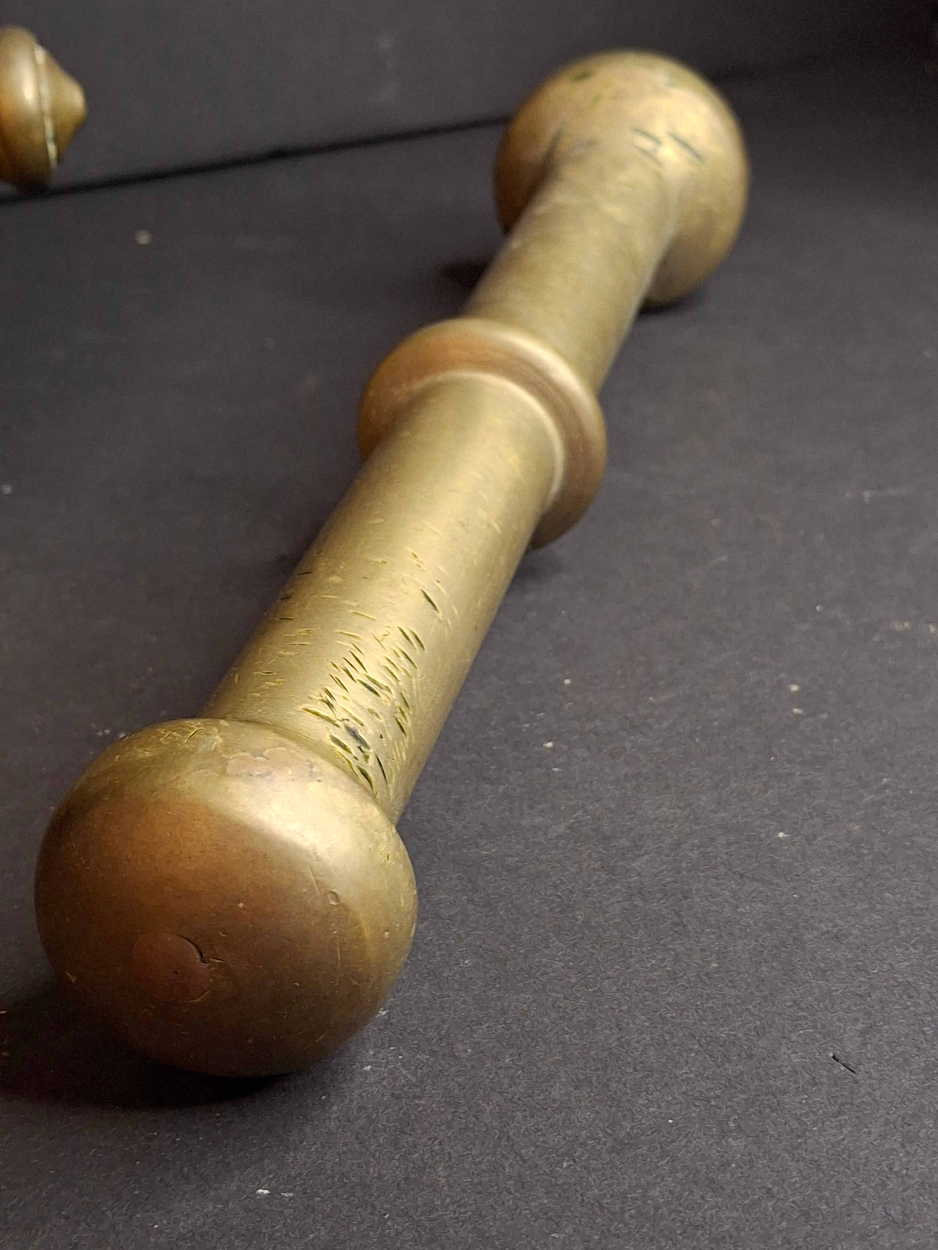 Antique Late 18th - Early 19th Century Judaica Brass Mortar and Pestle Set Heavy 7.5lb Heavy Cast Found J. Greenstein Provenance