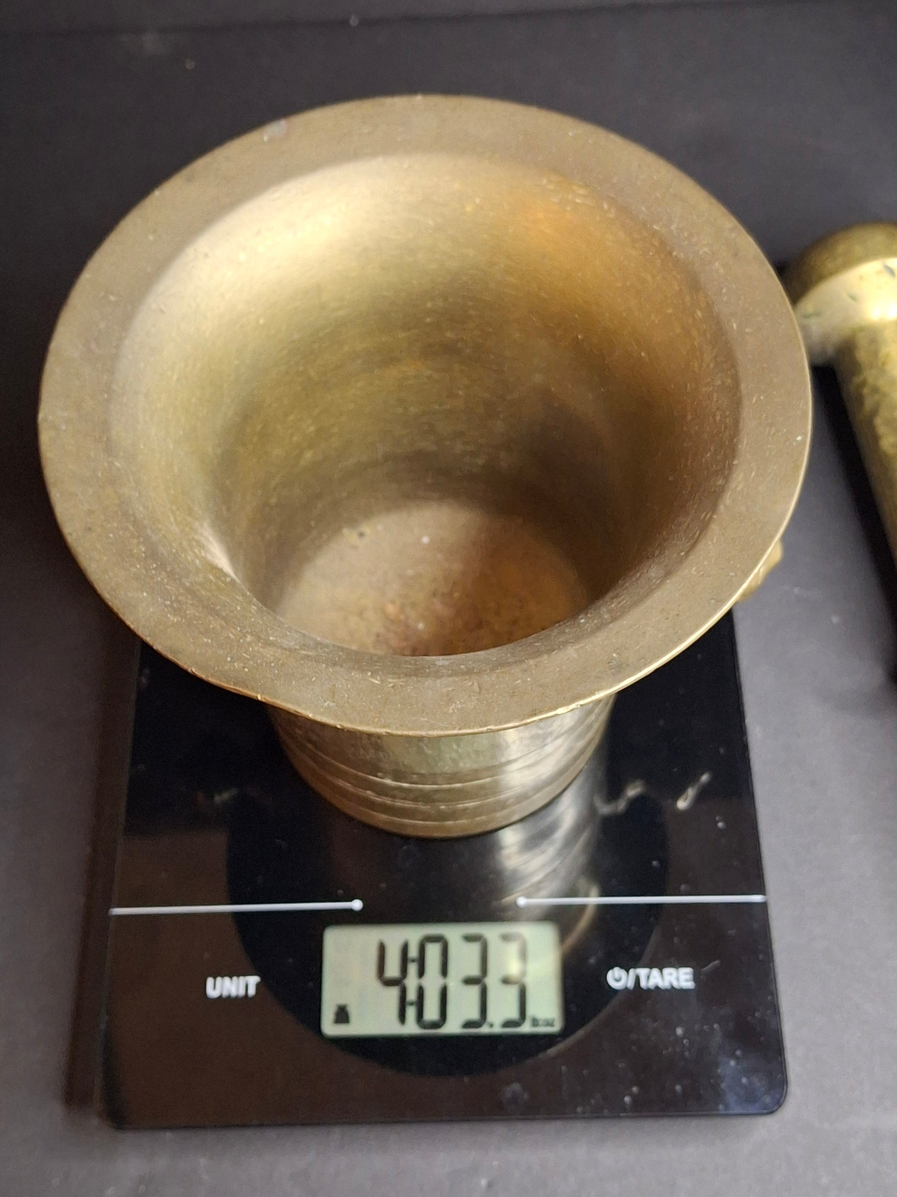 Antique Late 18th - Early 19th Century Judaica Brass Mortar and Pestle Set Heavy 7.5lb Heavy Cast Found J. Greenstein Provenance
