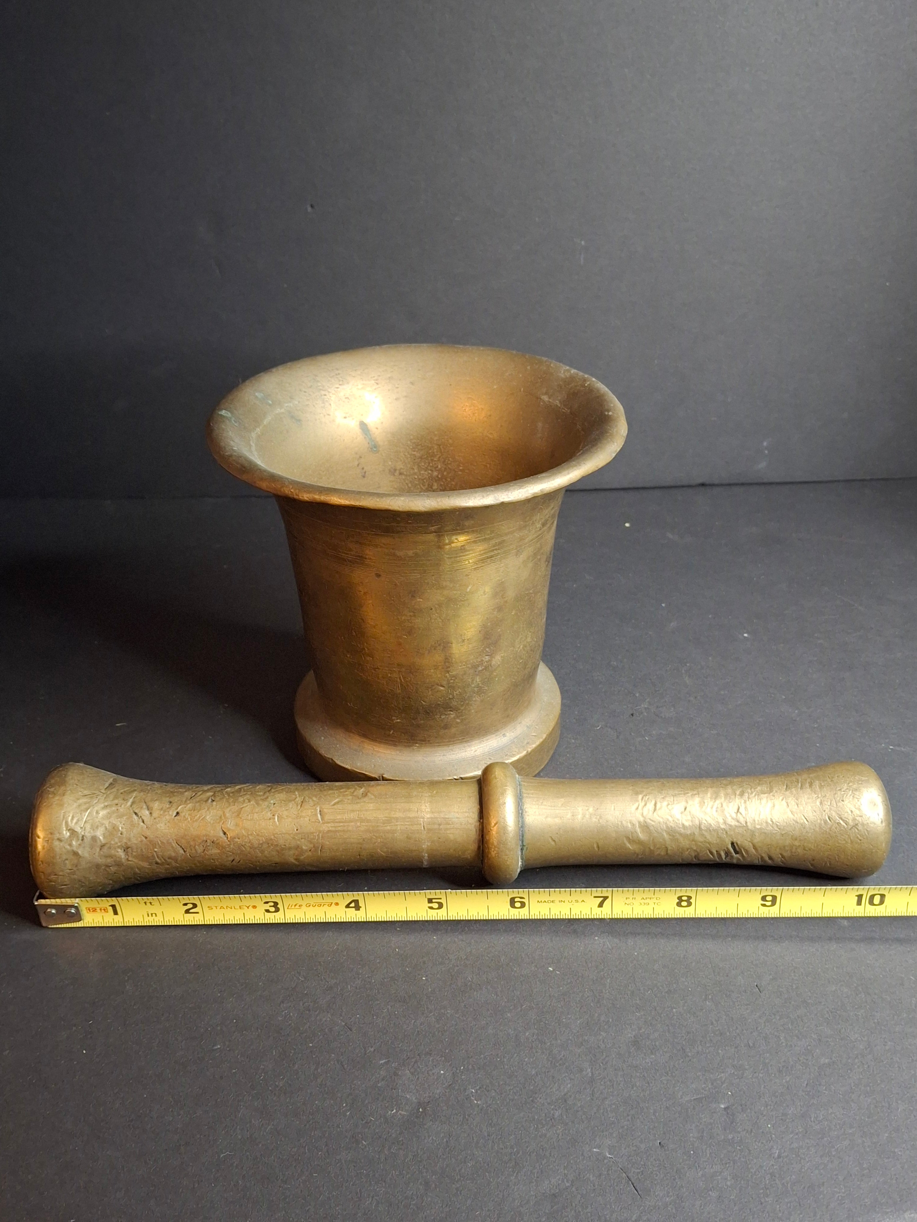 Antique 17th or 18th Century Heavy Cast Bell Metal Brass Mortar & Pestle, J. Greenstein Provenance Judaica