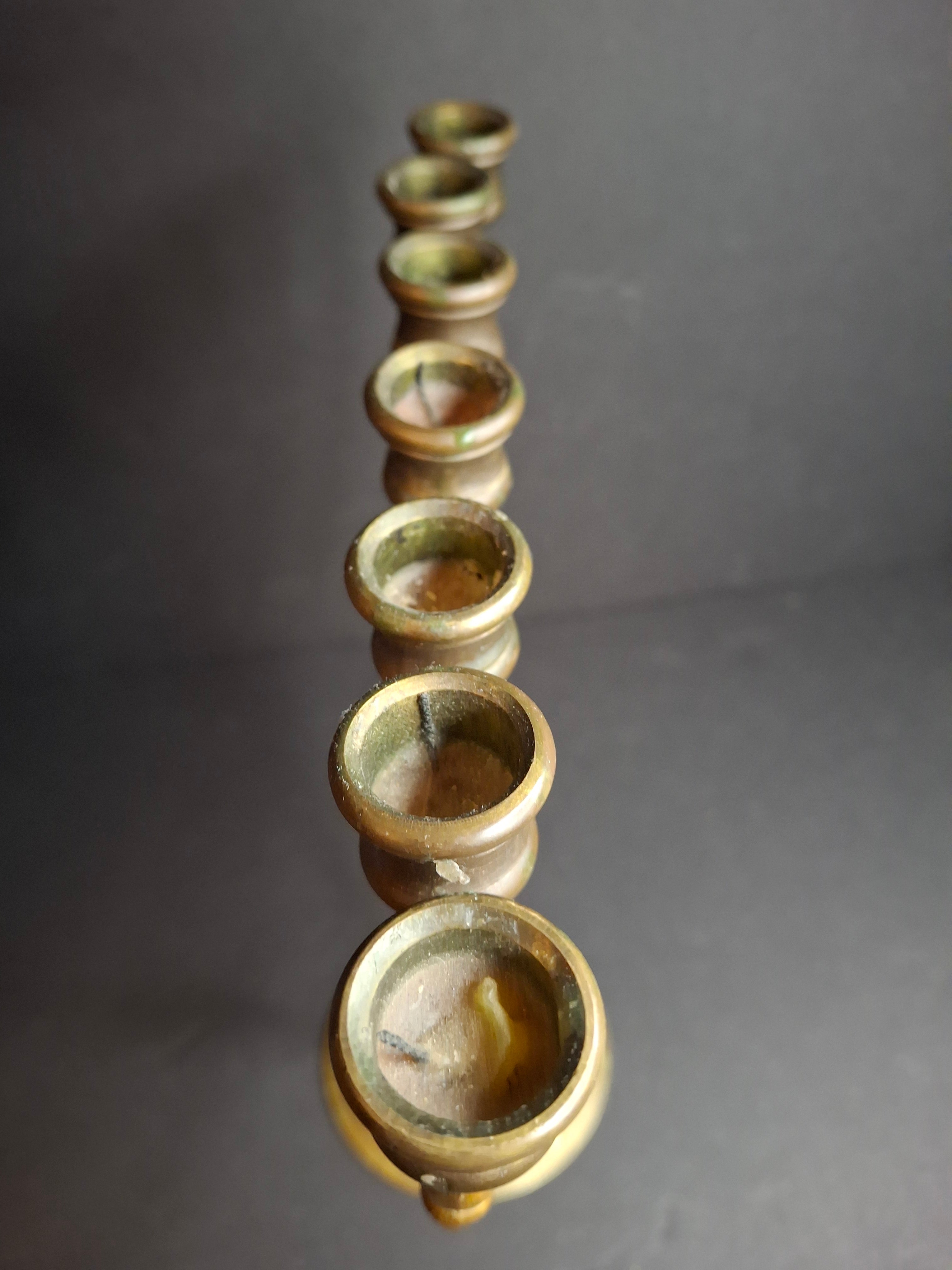 Vintage Solid Brass 7 Branch Menorah Temple Candelabra Sabbath Judaica 12.25"