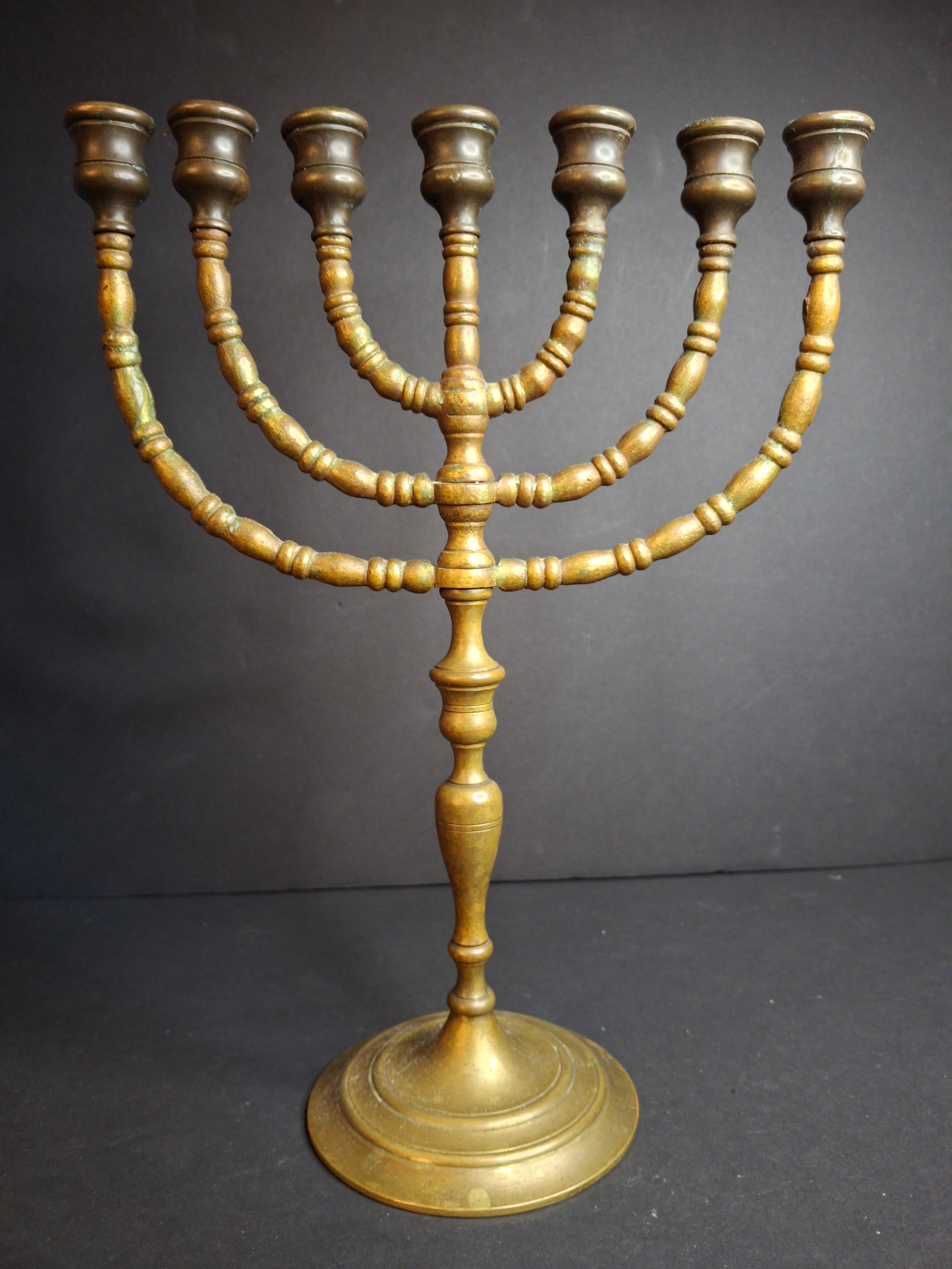 Vintage Solid Brass 7 Branch Menorah Temple Candelabra Sabbath Judaica 12.25"