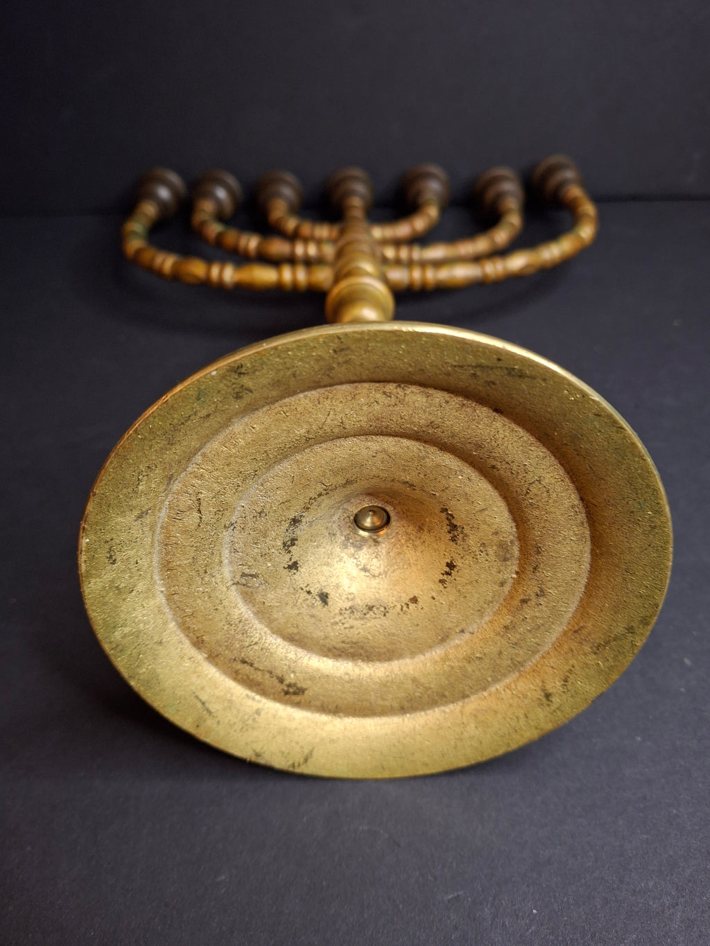 Vintage Solid Brass 7 Branch Menorah Temple Candelabra Sabbath Judaica 12.25"
