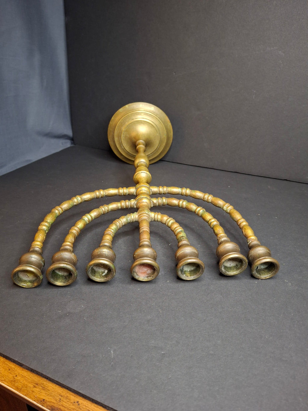 Vintage Solid Brass 7 Branch Menorah Temple Candelabra Sabbath Judaica 12.25"