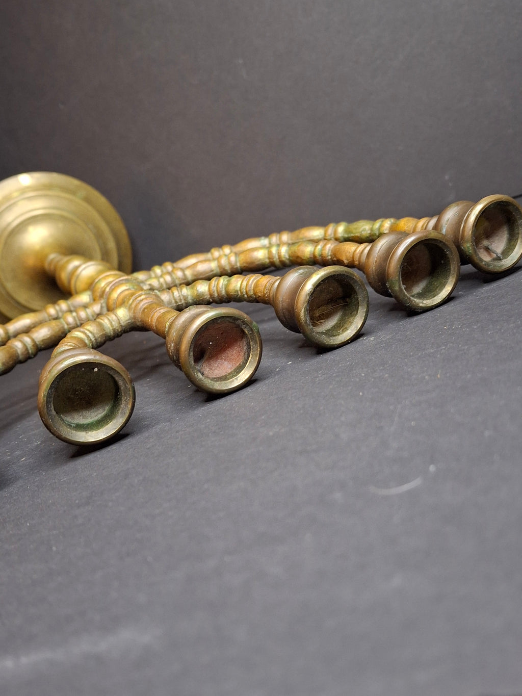 Vintage Solid Brass 7 Branch Menorah Temple Candelabra Sabbath Judaica 12.25"