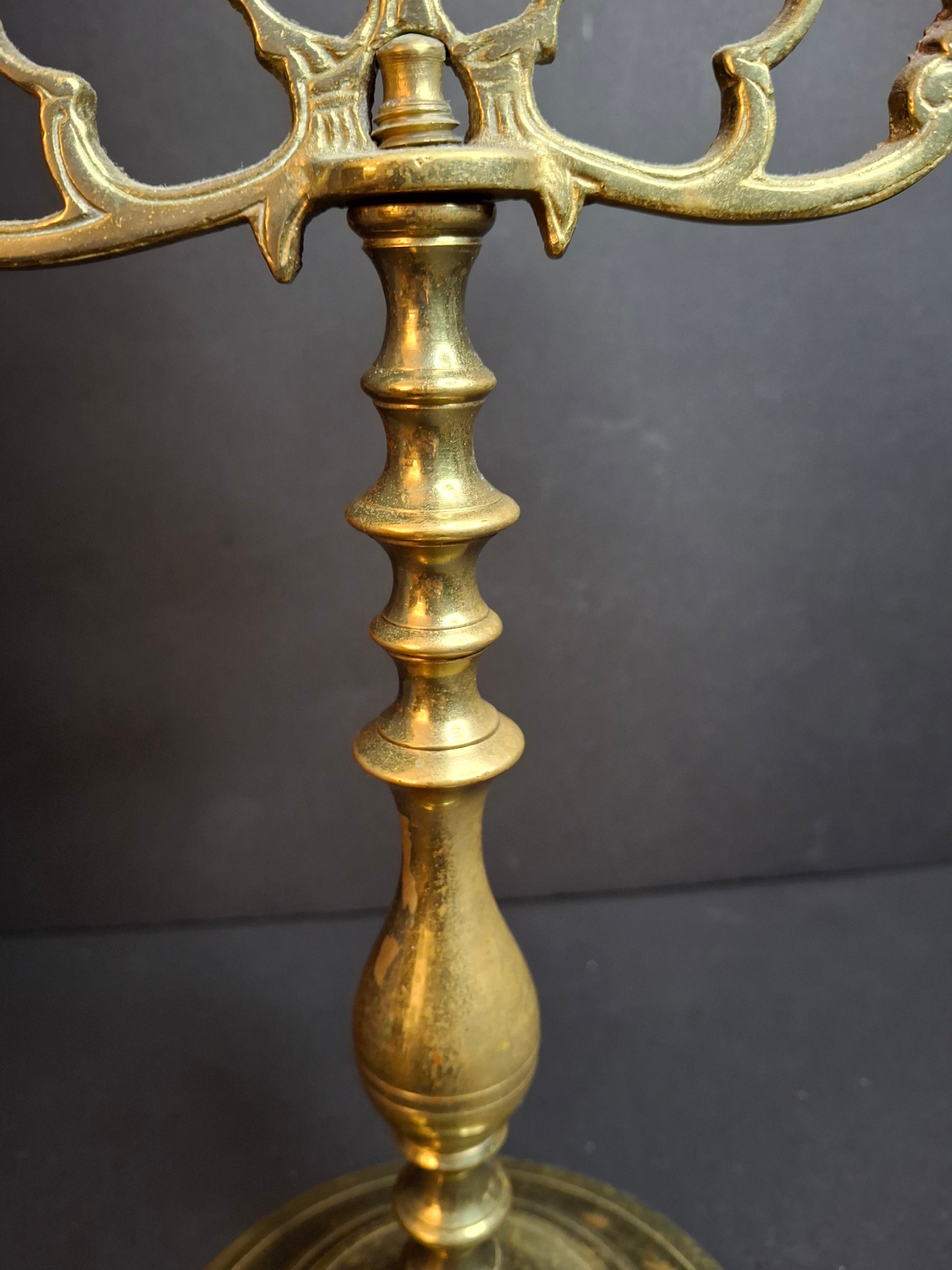 Vintage Polish Style Brass Shabbat Candelabra 5 Light Lion of Judah Openwork 14.5"