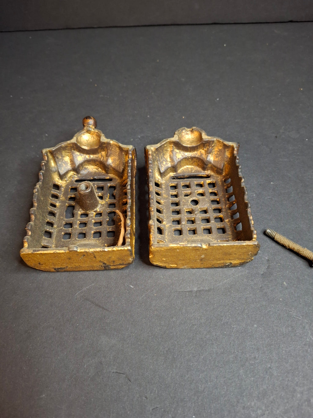 Antique AC Williams Cast Iron Skyscraper Building Still Penny Bank Gold Patina c. 1910