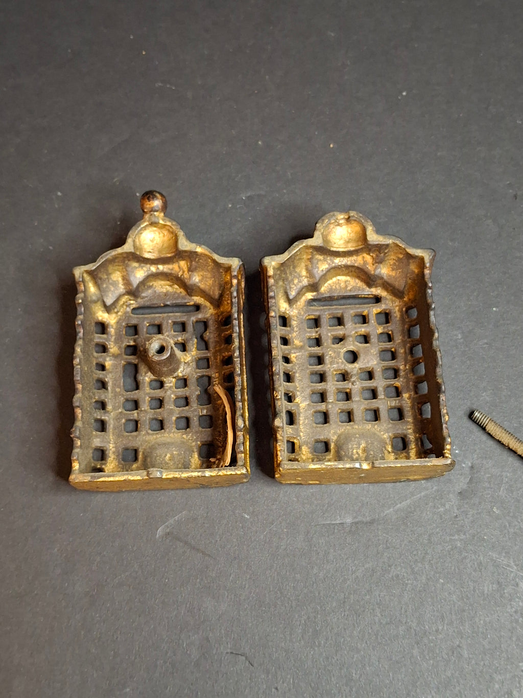 Antique AC Williams Cast Iron Skyscraper Building Still Penny Bank Gold Patina c. 1910