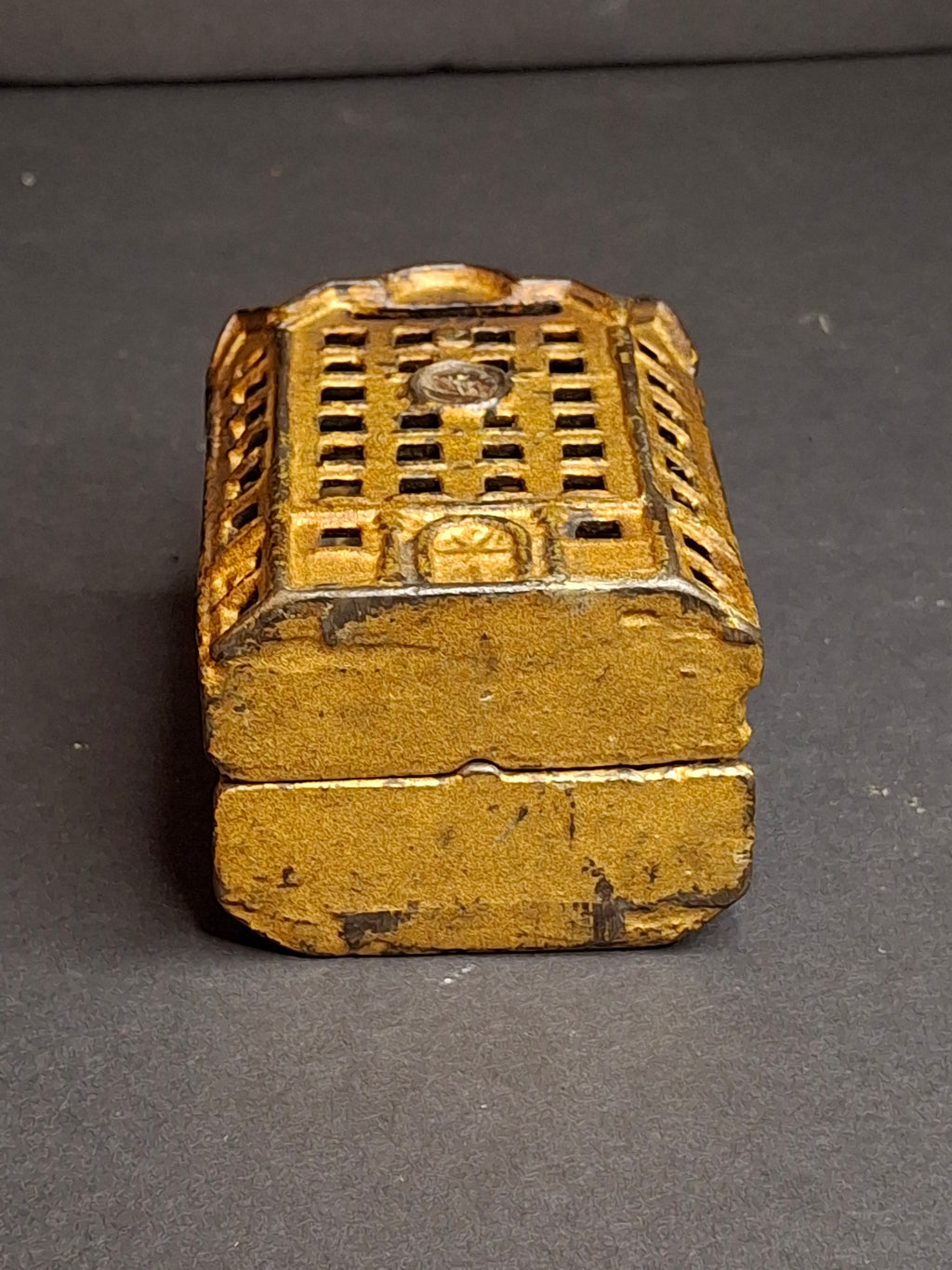 Antique AC Williams Cast Iron Skyscraper Building Still Penny Bank Gold Patina c. 1910