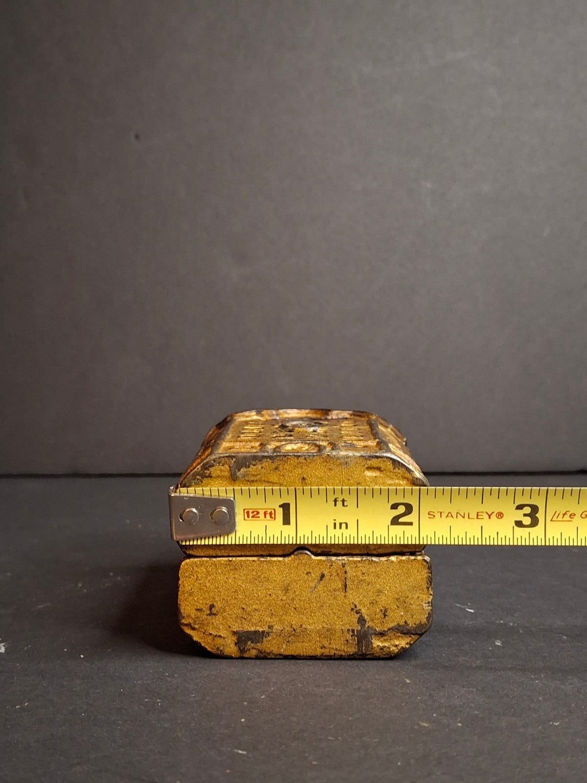 Antique AC Williams Cast Iron Skyscraper Building Still Penny Bank Gold Patina c. 1910