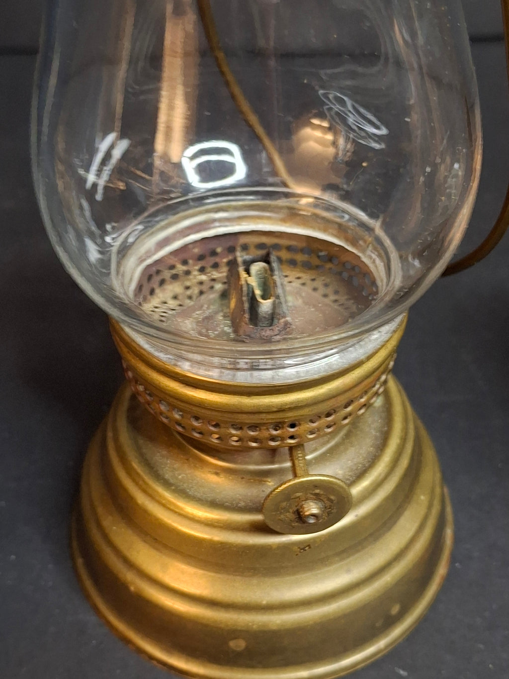 Antique c. 1870s Brass Skater’s Lantern – Clear Glass Globe & Original Burner – 7.5”