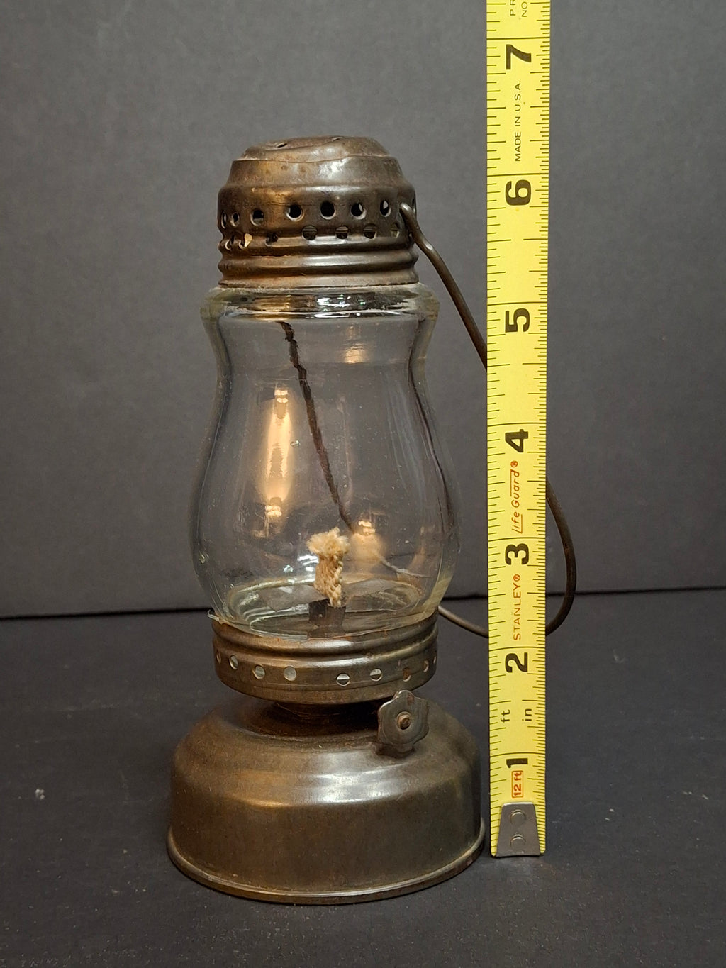 Antique C. 1880 Skater's Lantern - Original Clear Glass Globe & Untouched Patina Mini Kerosene Oil Lamp