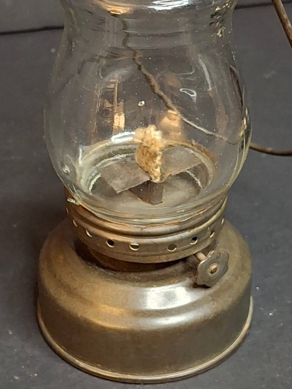 Antique C. 1880 Skater's Lantern - Original Clear Glass Globe & Untouched Patina Mini Kerosene Oil Lamp