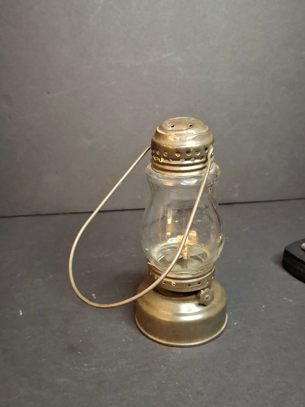 Antique C. 1880 Skater's Lantern - Original Clear Glass Globe & Untouched Patina Mini Kerosene Oil Lamp