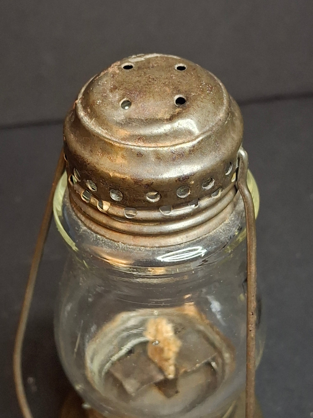 Antique C. 1880 Skater's Lantern - Original Clear Glass Globe & Untouched Patina Mini Kerosene Oil Lamp