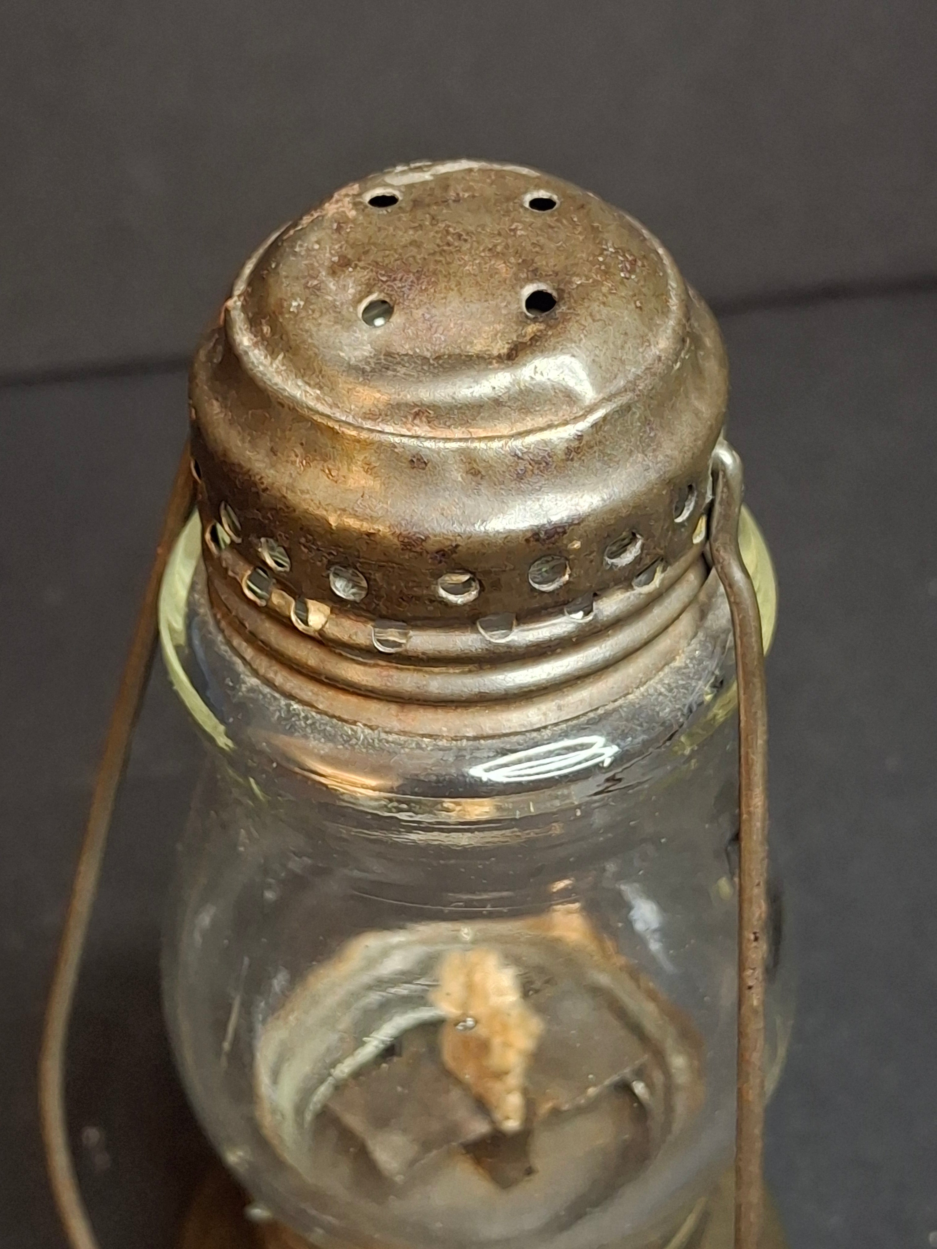 Antique C. 1880 Skater's Lantern - Original Clear Glass Globe & Untouched Patina Mini Kerosene Oil Lamp
