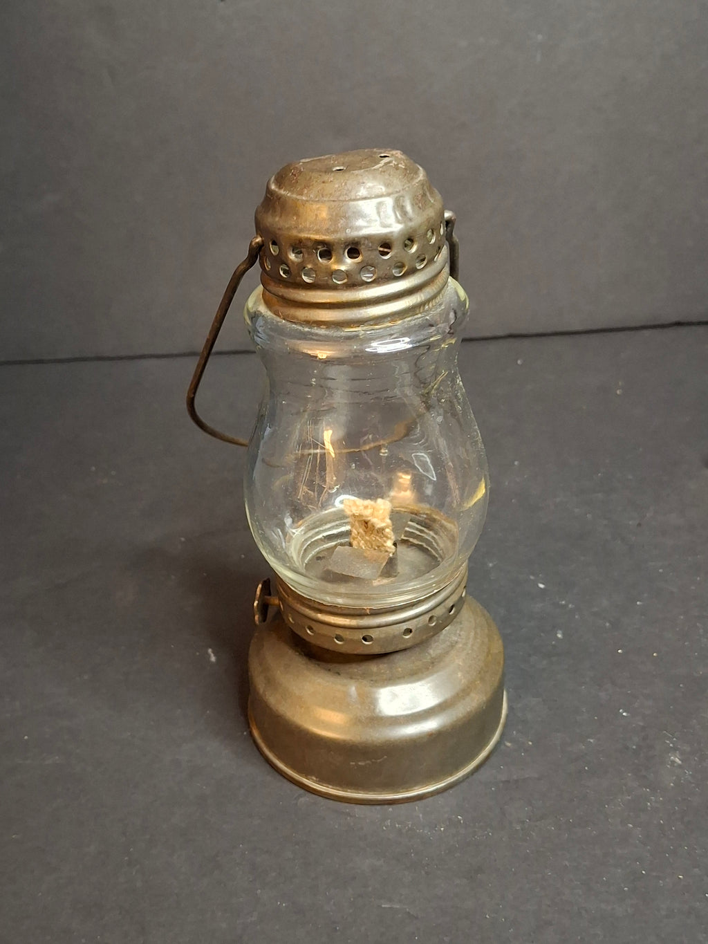 Antique C. 1880 Skater's Lantern - Original Clear Glass Globe & Untouched Patina Mini Kerosene Oil Lamp