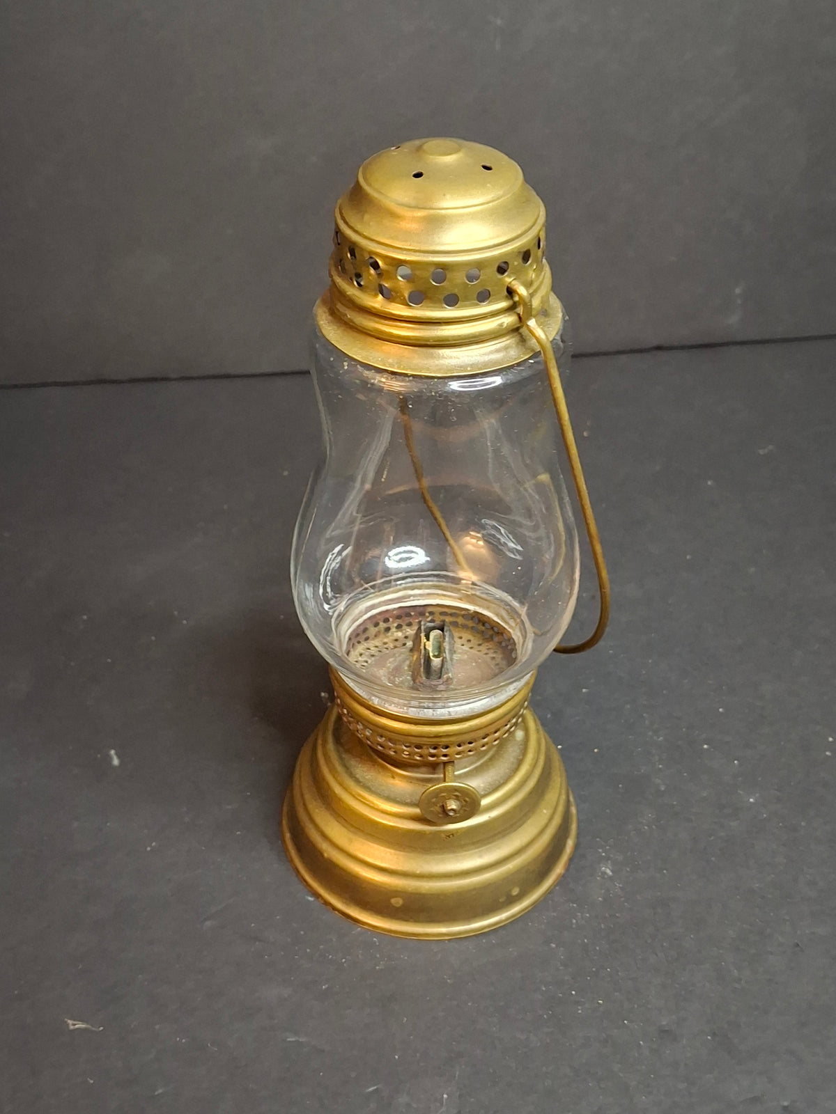 Antique c. 1870s Brass Skater’s Lantern – Clear Glass Globe & Original Burner – 7.5”