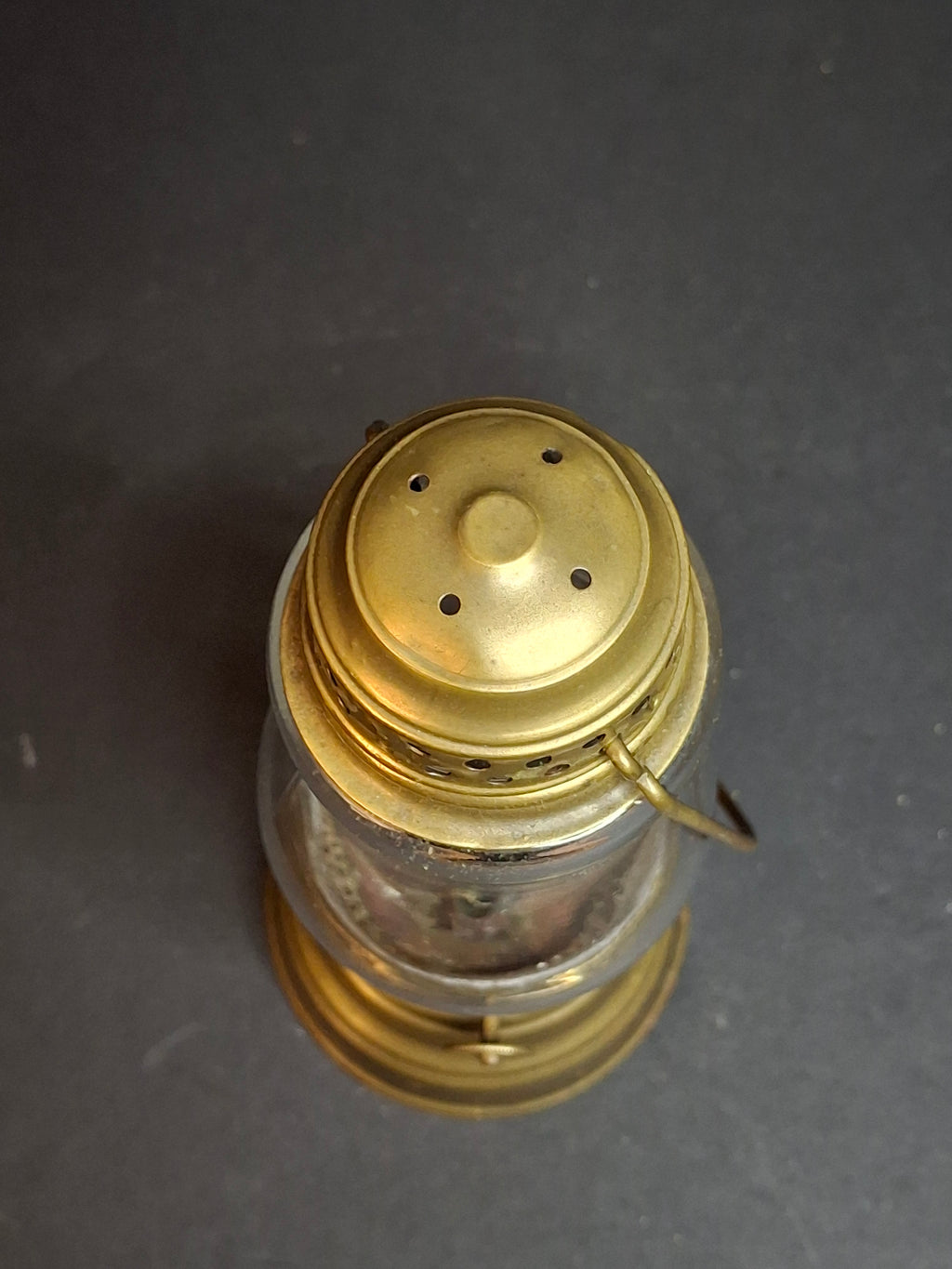 Antique c. 1870s Brass Skater’s Lantern – Clear Glass Globe & Original Burner – 7.5”