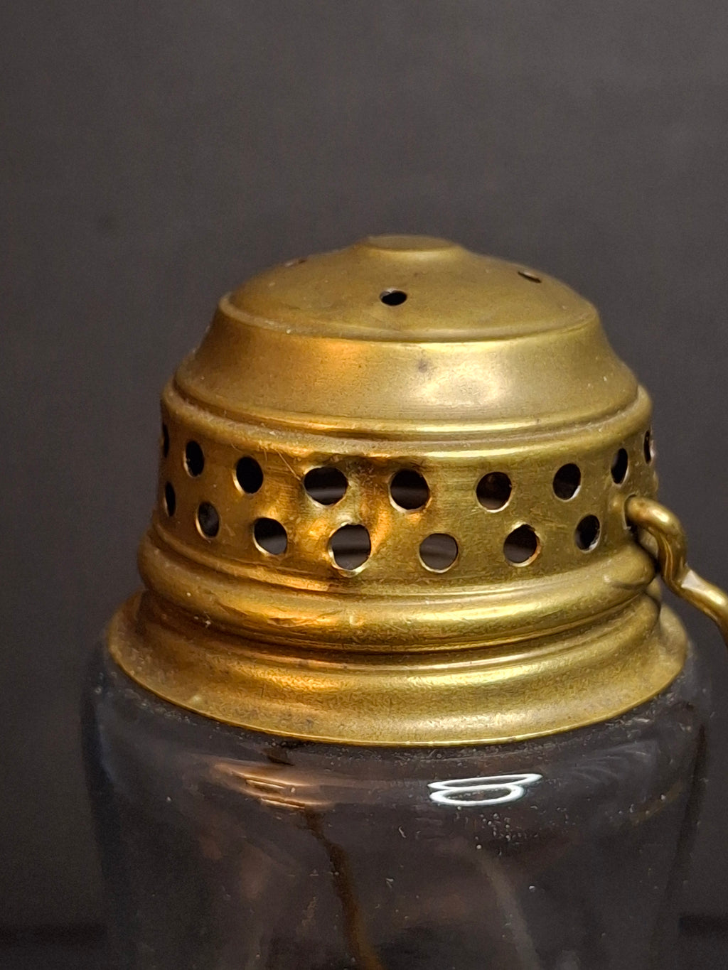 Antique c. 1870s Brass Skater’s Lantern – Clear Glass Globe & Original Burner – 7.5”