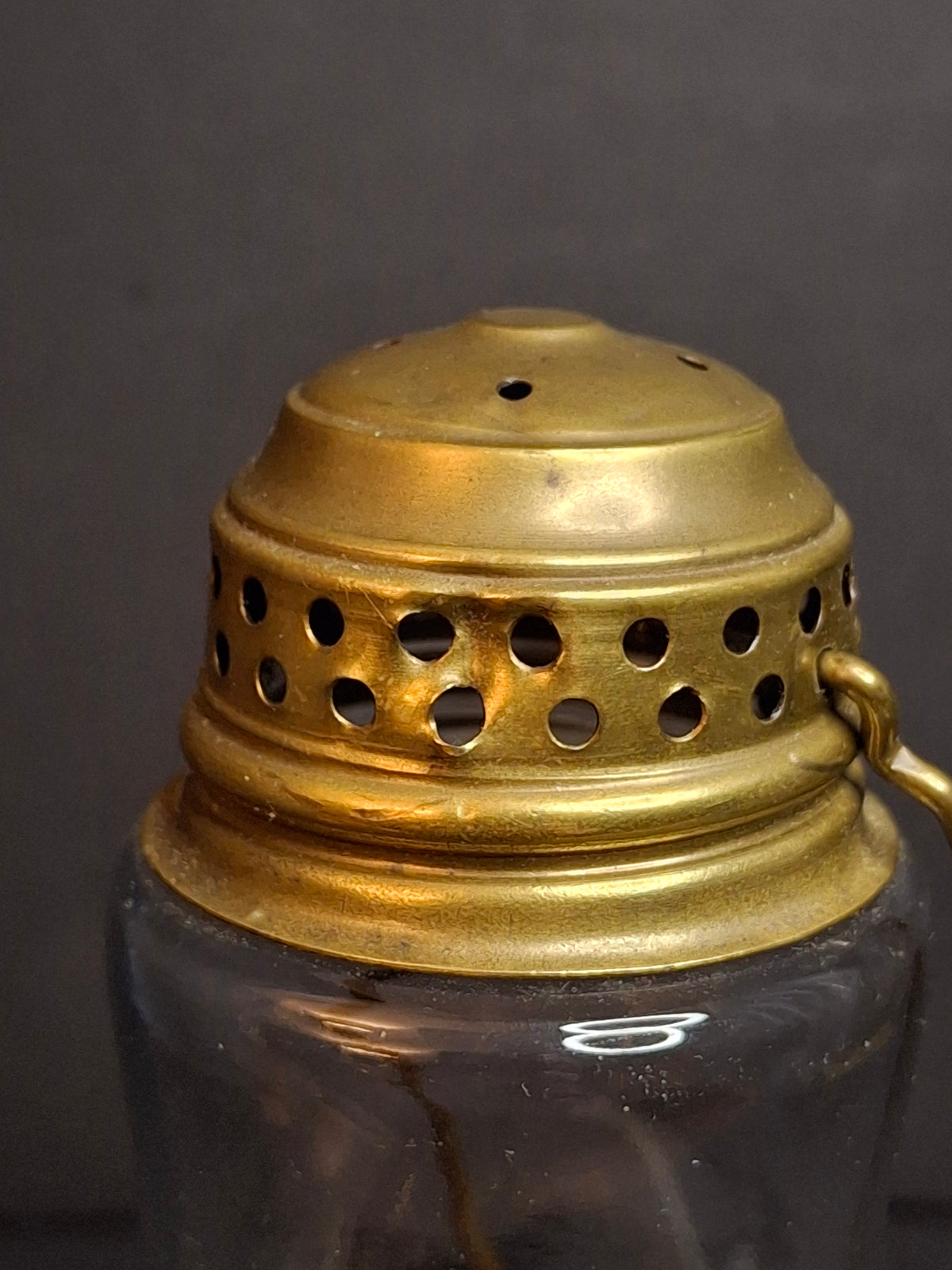Antique c. 1870s Brass Skater’s Lantern – Clear Glass Globe & Original Burner – 7.5”