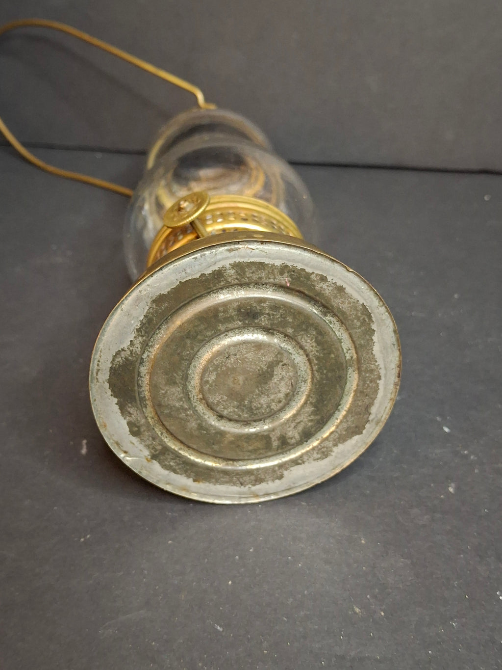 Antique c. 1870s Brass Skater’s Lantern – Clear Glass Globe & Original Burner – 7.5”