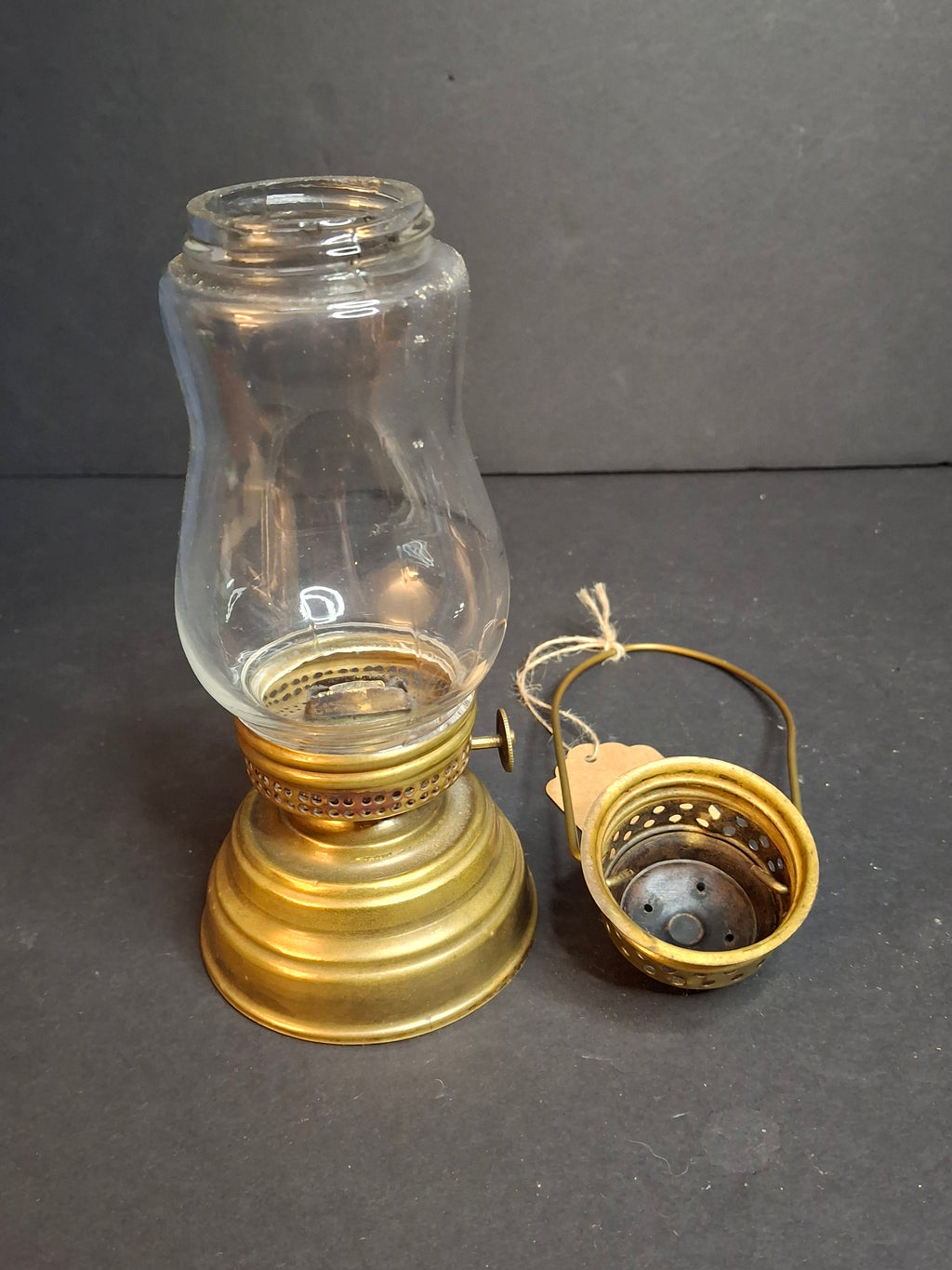 Antique c. 1870s Brass Skater’s Lantern – Clear Glass Globe & Original Burner – 7.5”