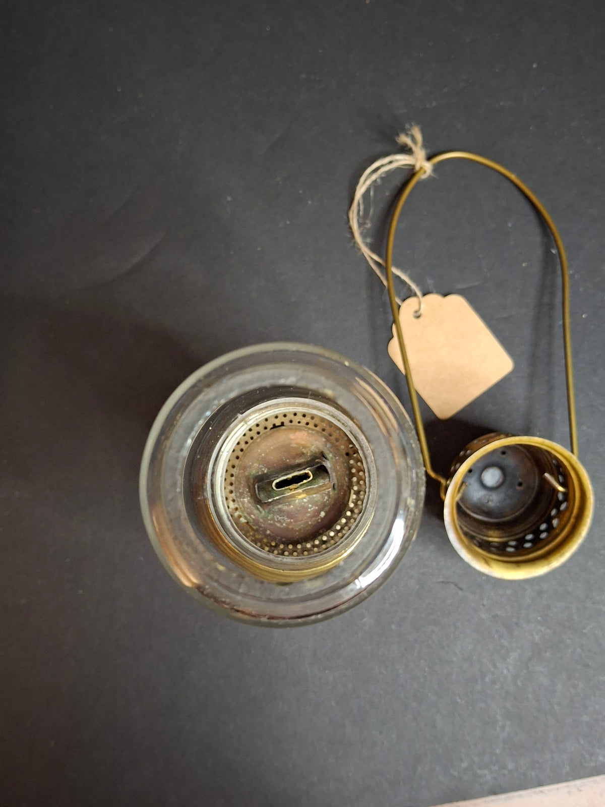 Antique c. 1870s Brass Skater’s Lantern – Clear Glass Globe & Original Burner – 7.5”