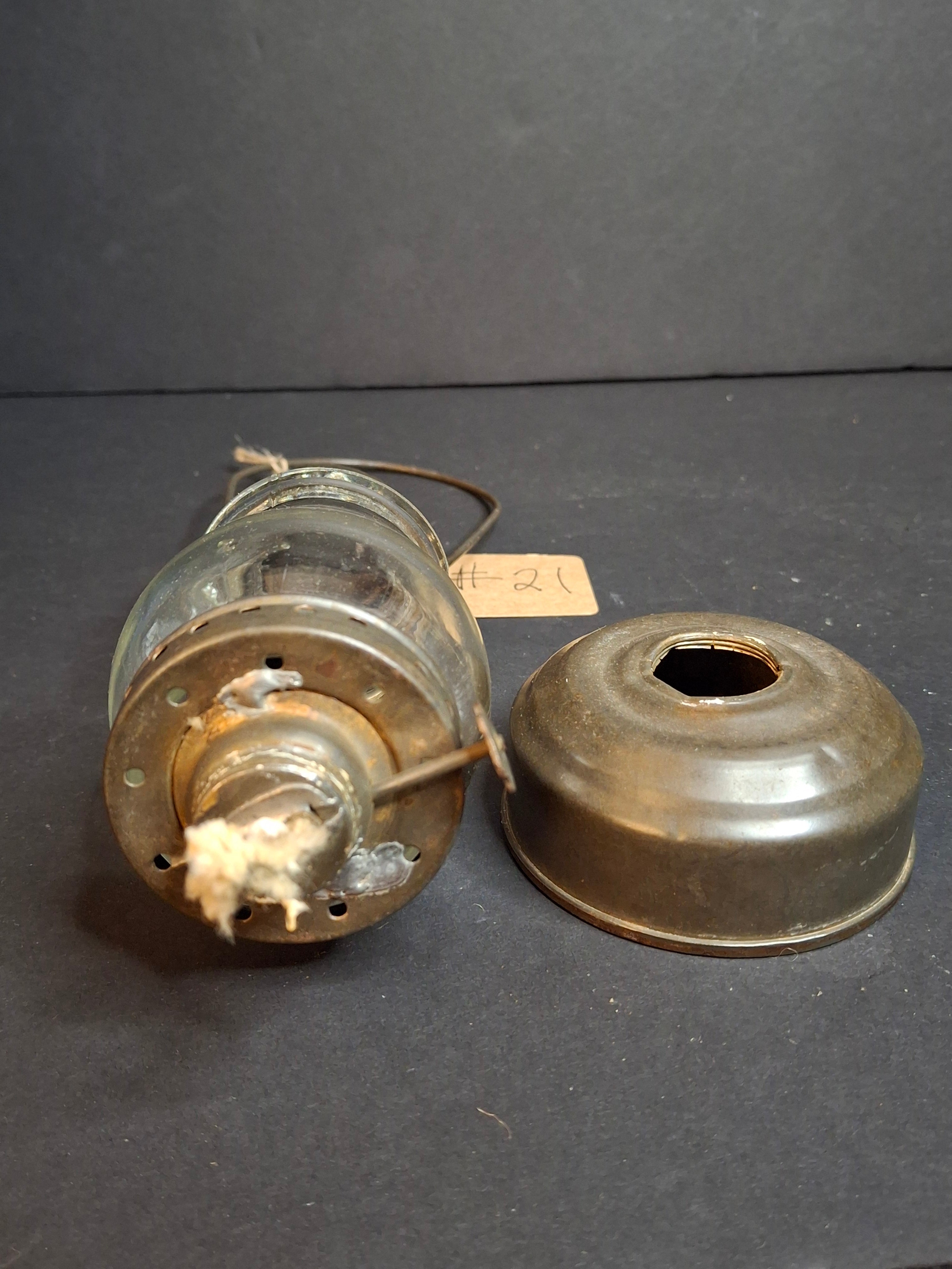 Antique C. 1880 Skater's Lantern - Original Clear Glass Globe & Untouched Patina Mini Kerosene Oil Lamp